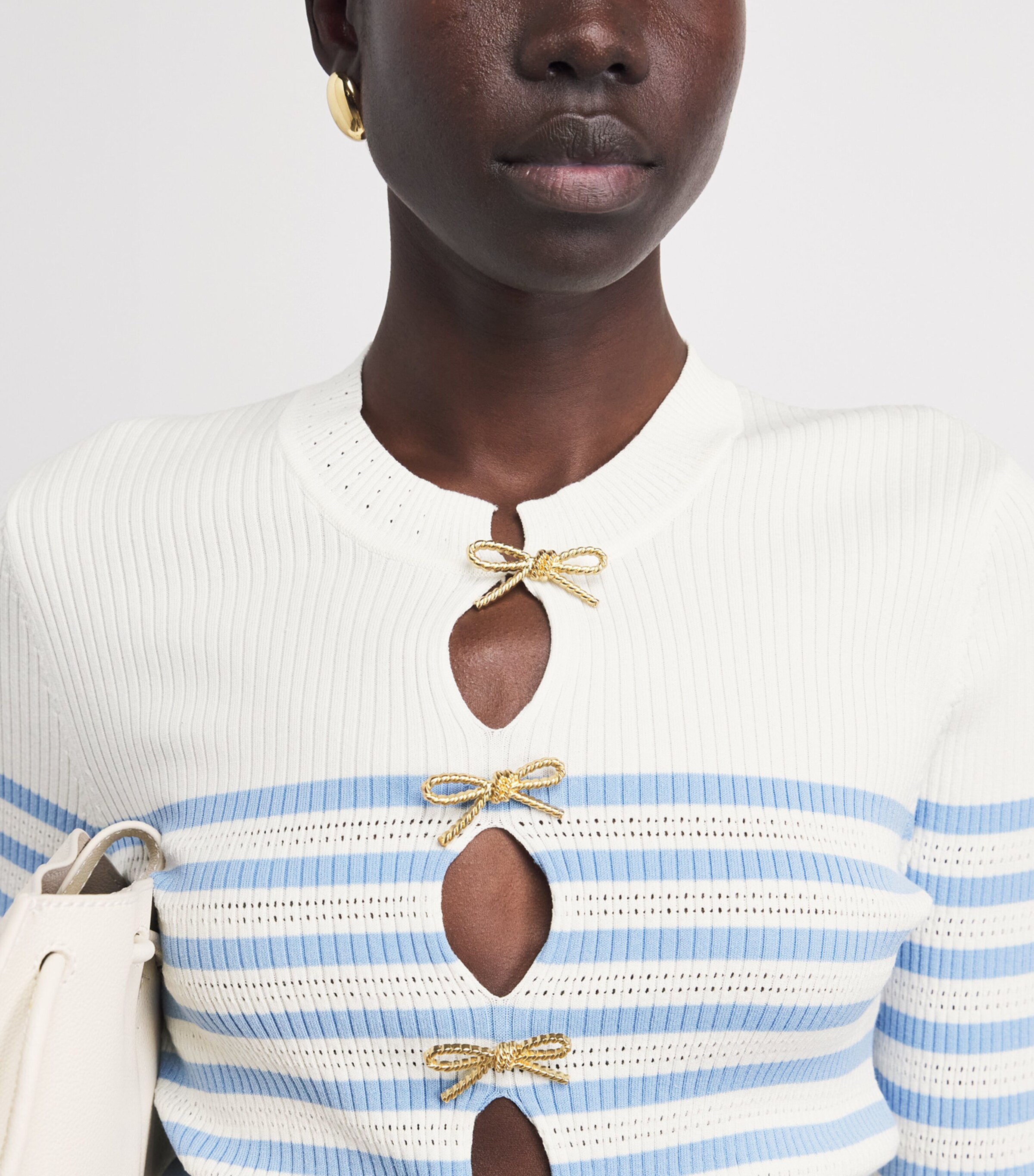 Claudie Pierlot Womens Stripe Bow-Detail Sweater Dual Color Image 3