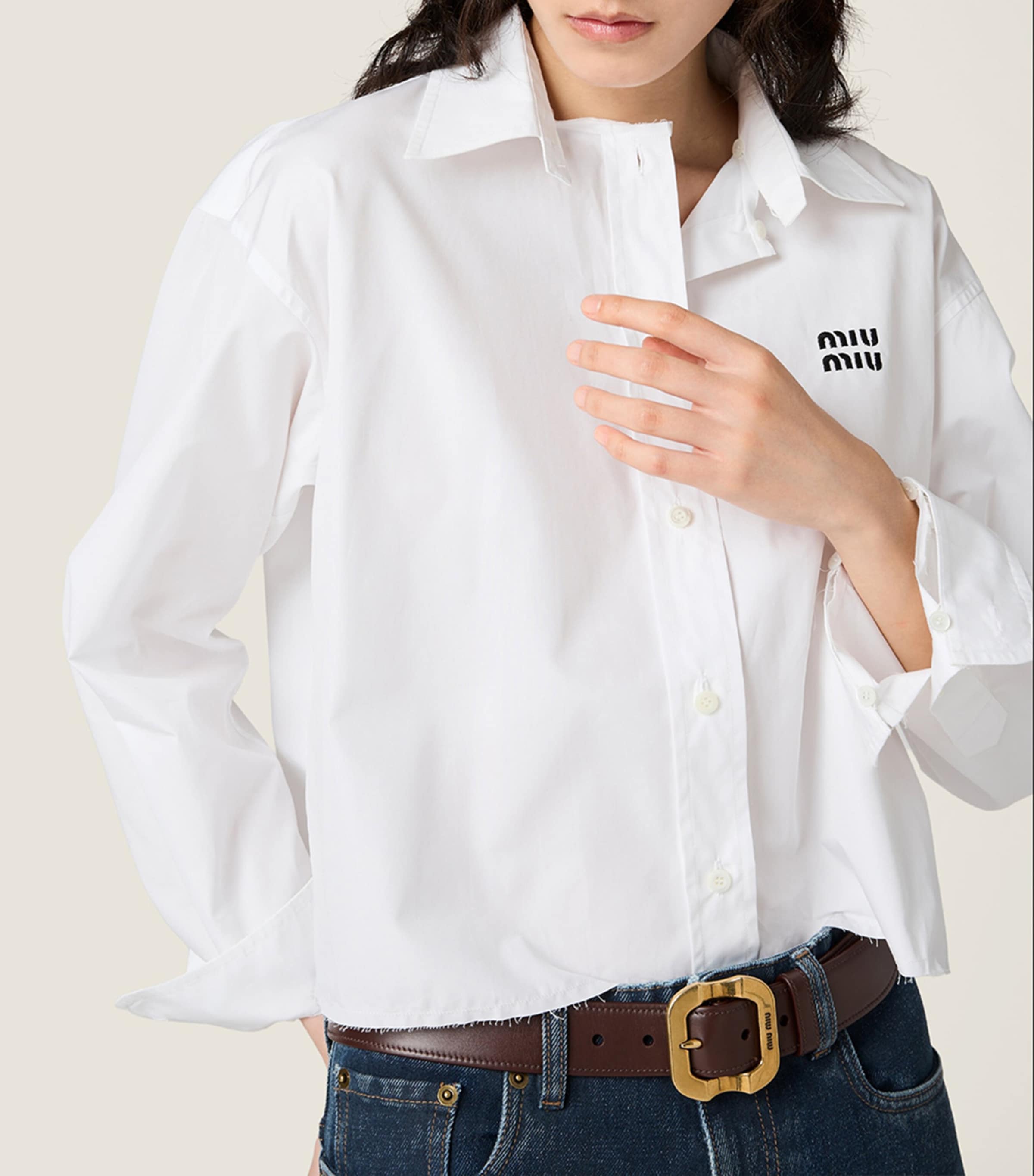 Cotton Poplin Cropped Shirt F0009 Image 5