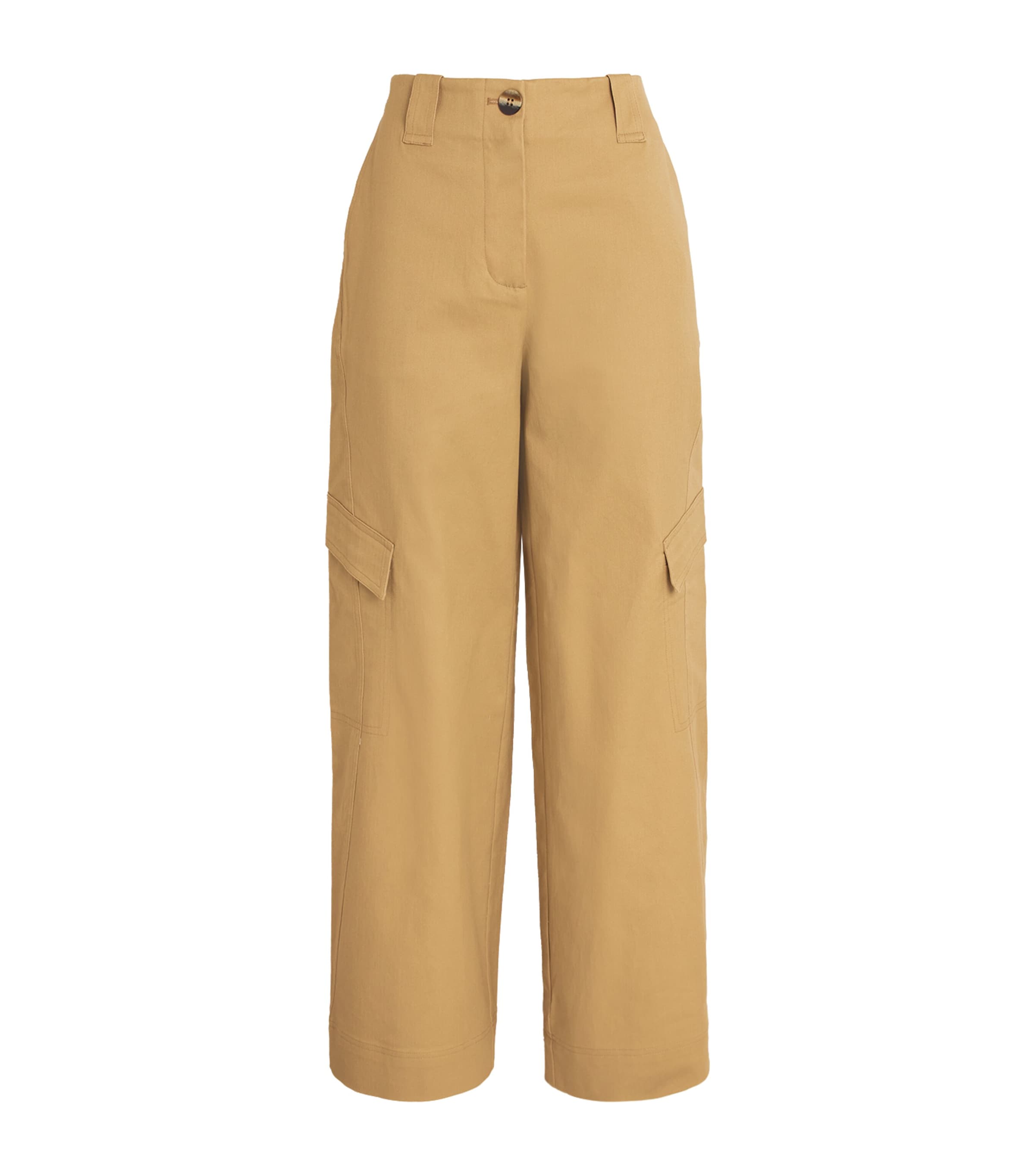 Ganni Organic Cotton Herringbone Trousers In Brown