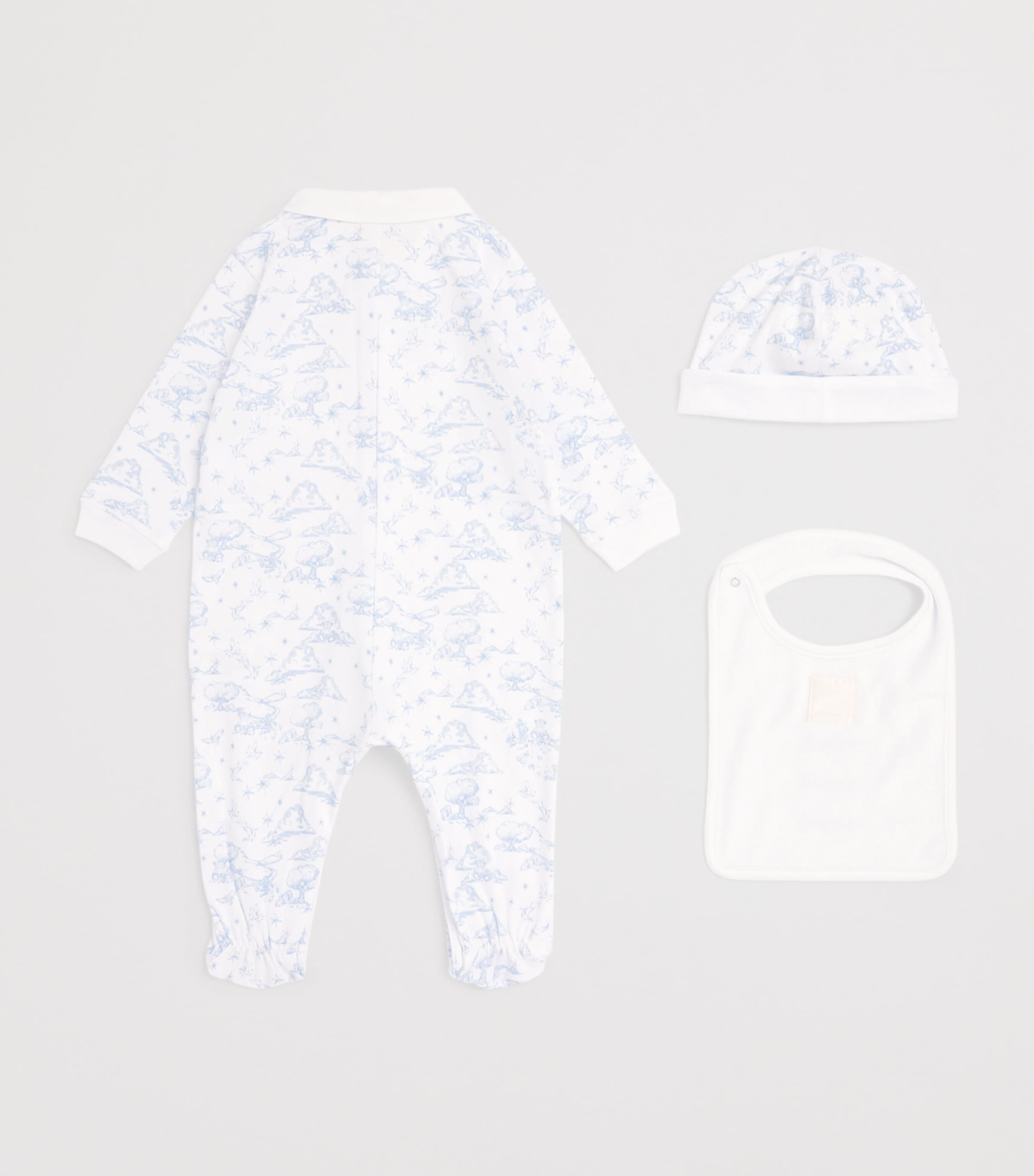 Cotton All-In-One, Hat and Bib Set (1-18 Months) H31264/N48WHITE BLUE Image 2