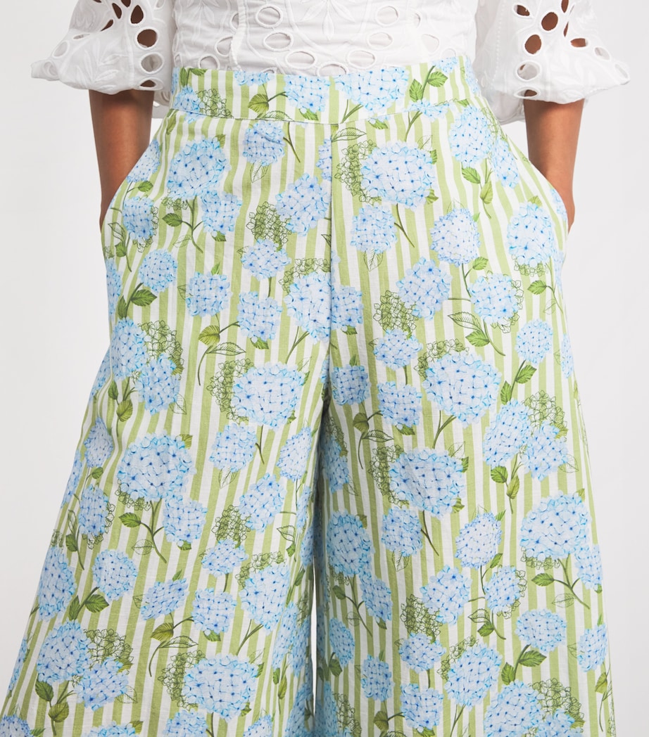 Verandah Womens Linen-Cotton Wide-Leg Hydrangea Trousers Iv & Grn Hydr Stripe Image 3