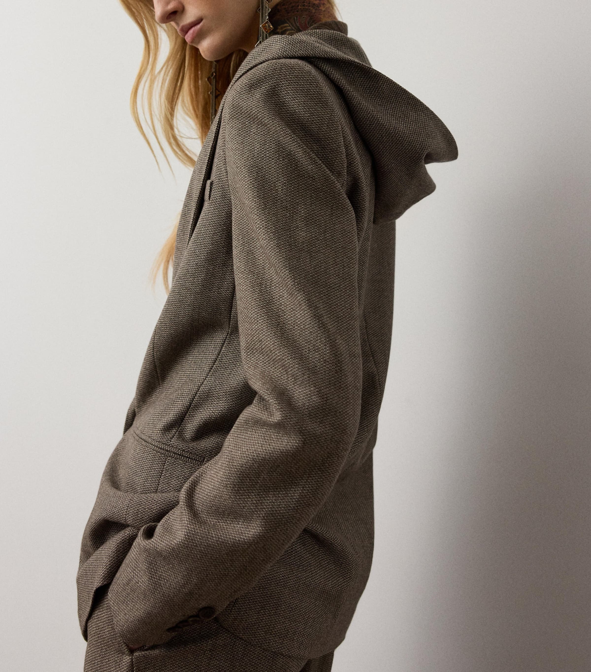 Ralph Lauren Collection Womens Wool Hooded Single-Breasted Blazer Taupe Multi Image 3
