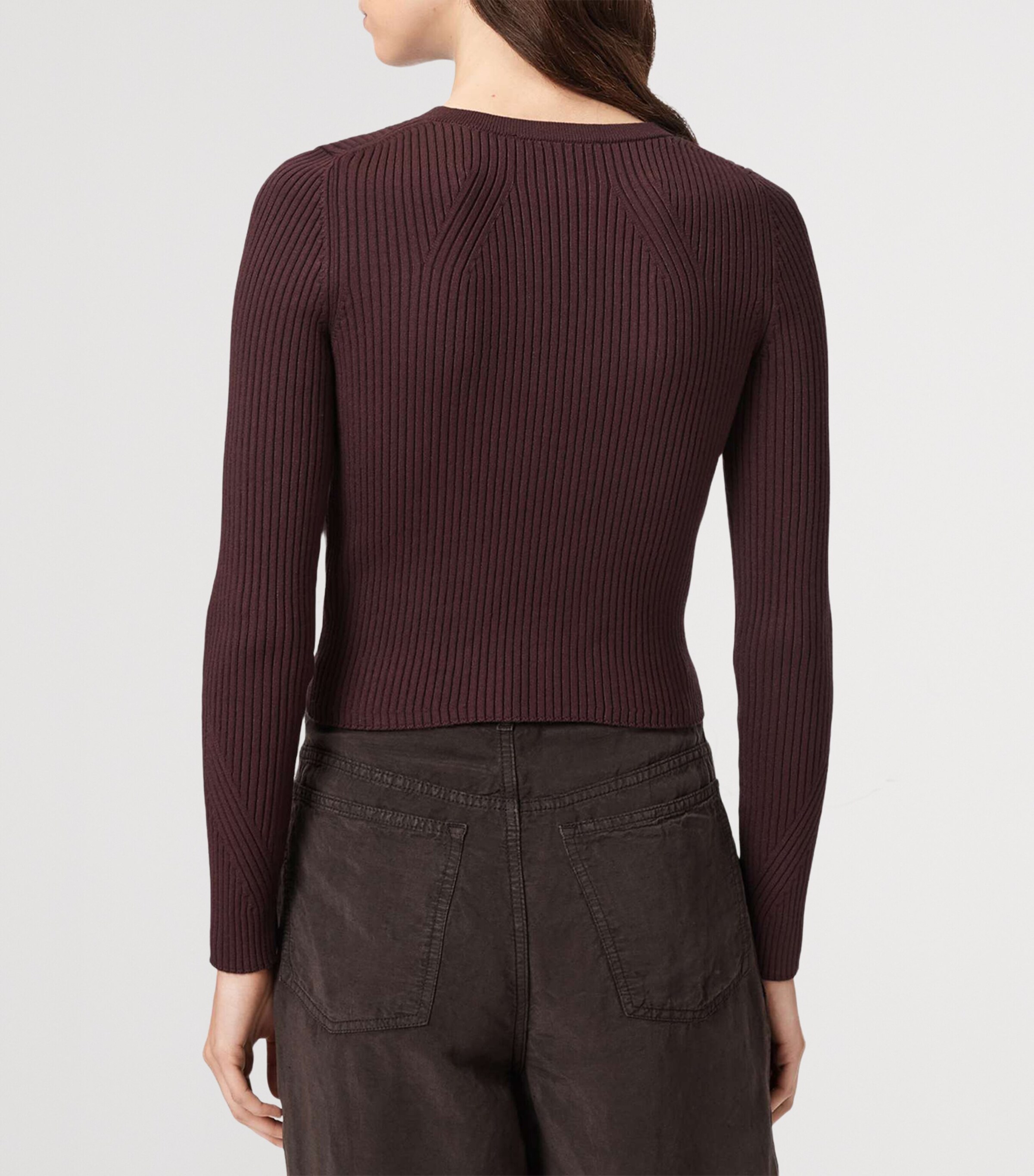 AllSaints Ribbed Cruz Cardigan Burnt Brown Image 4