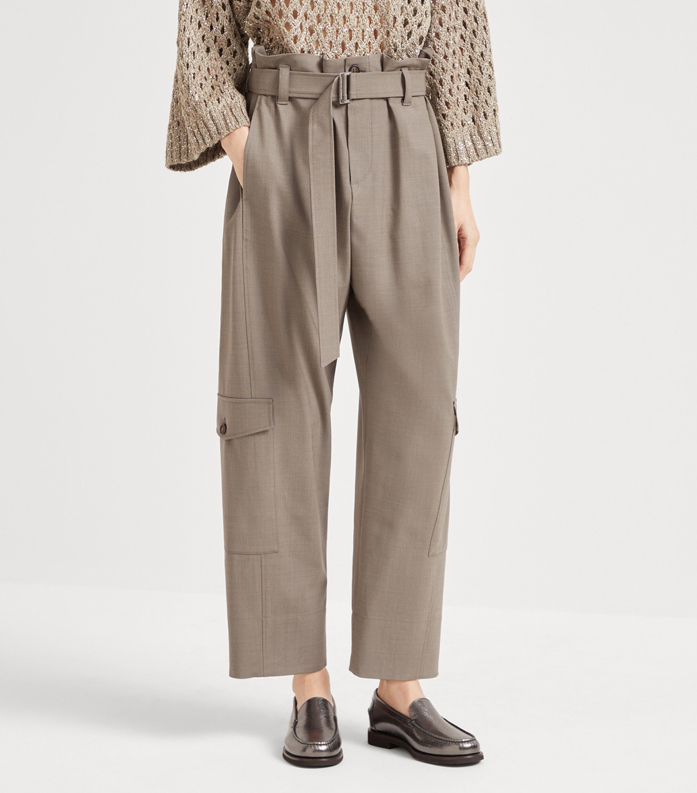 Virgin Wool-Blend Cargo Trousers C054 Image 2
