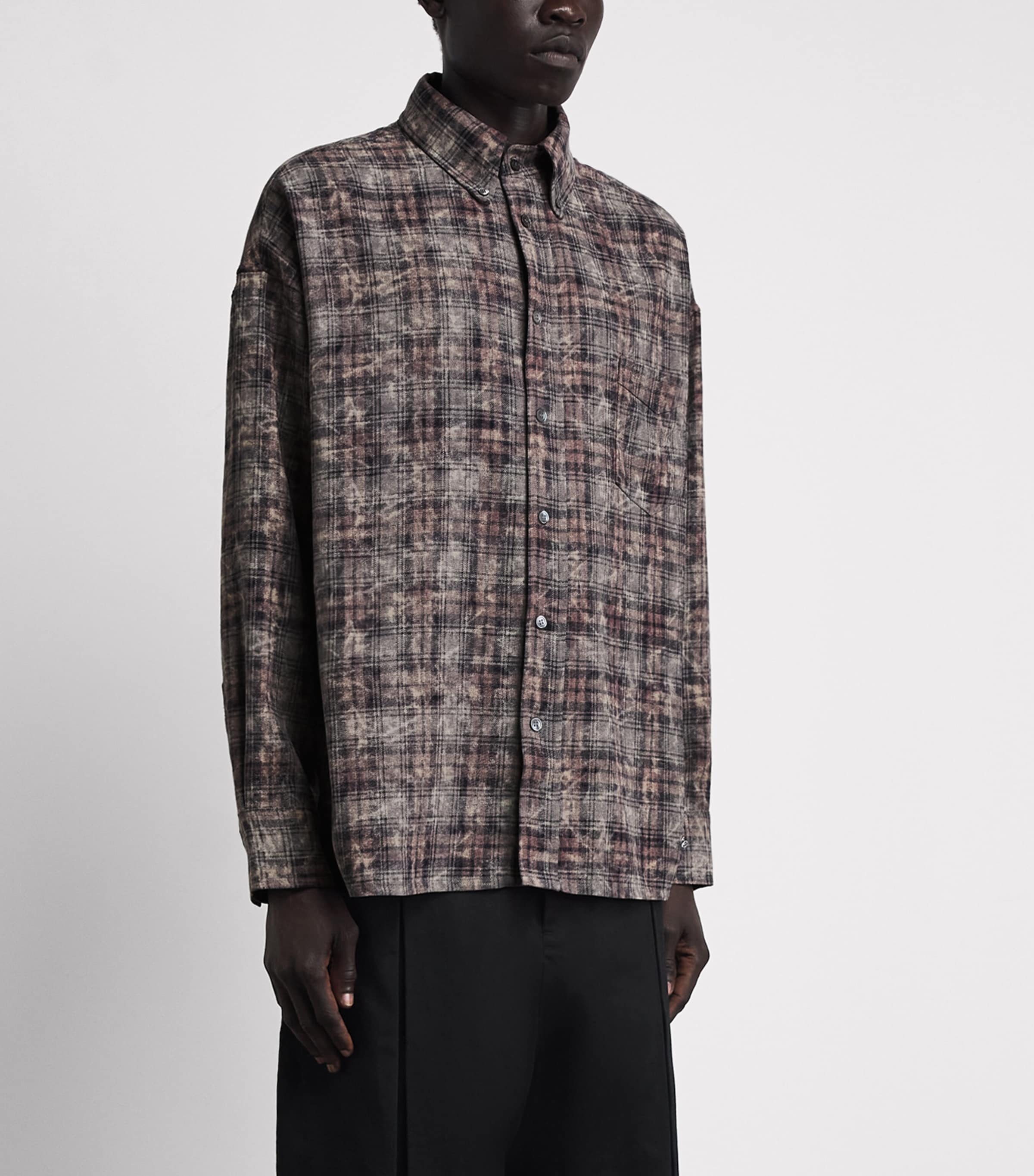 Picante Mens Cotton Bleached Check Rocco Shirt Navy Image 4