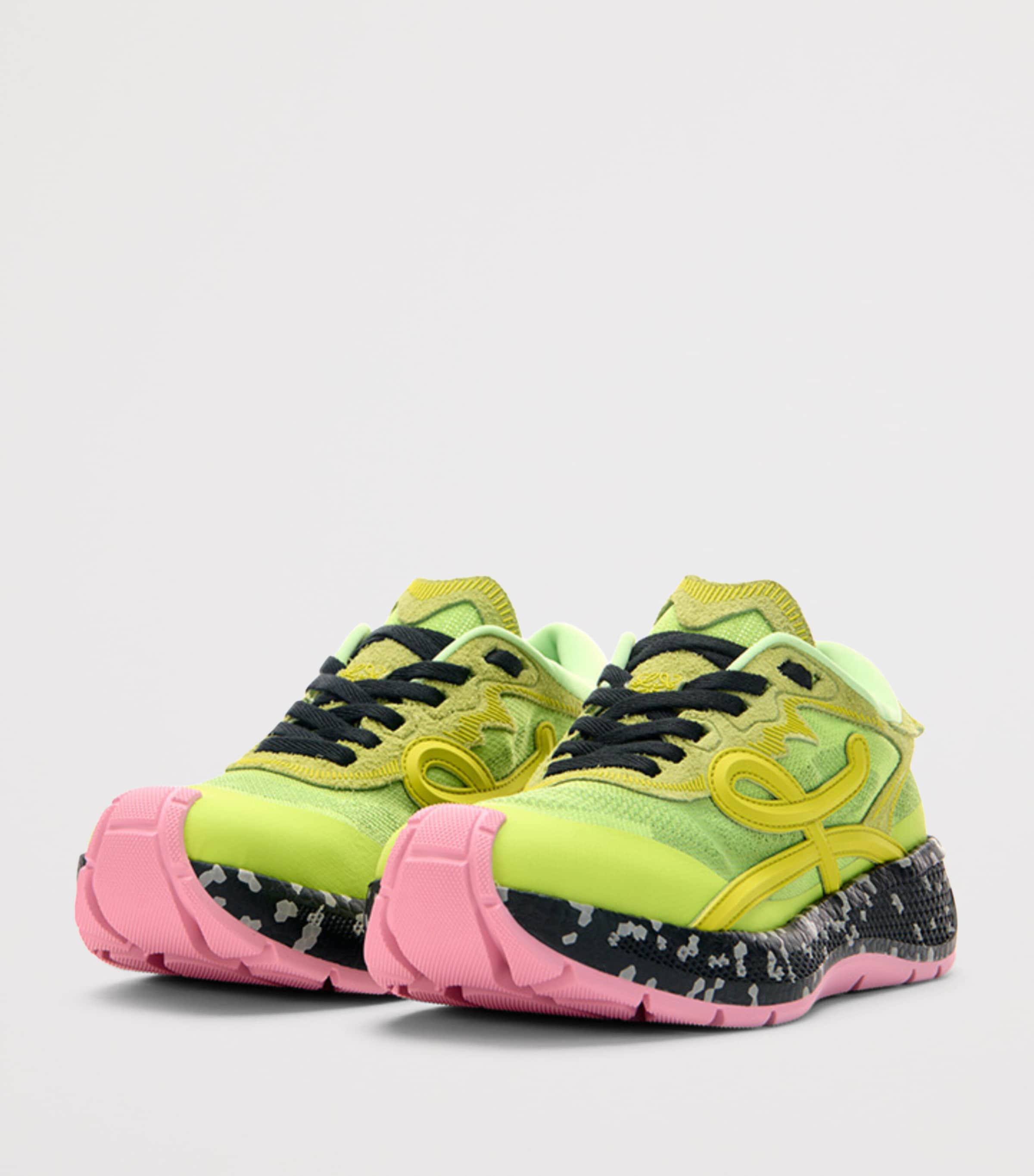 LOEWE Womens Leather Pogo Sneakers Green/yellow/black Image 2