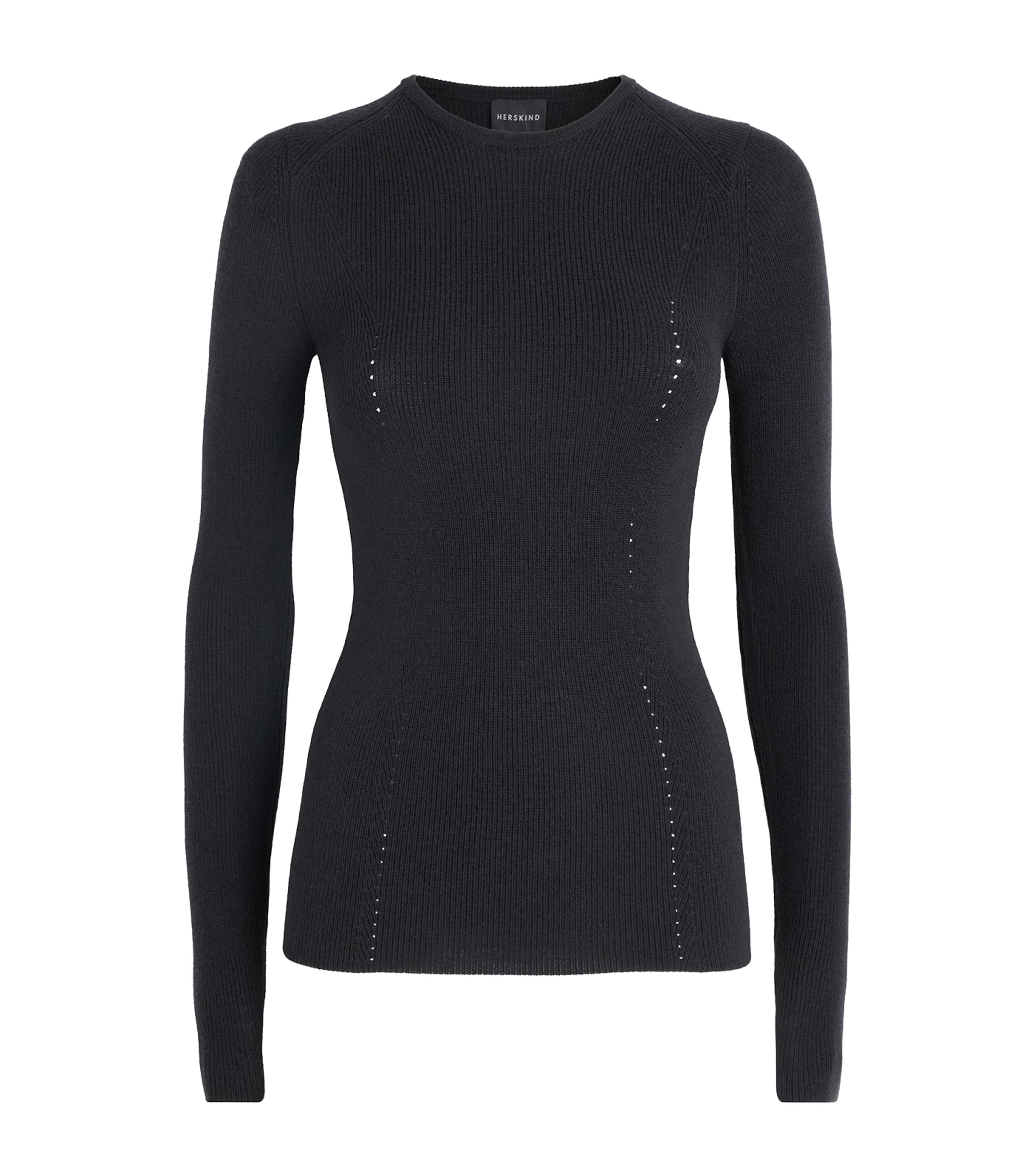 Herskind Womens Merino Rib-Knit Long-Sleeve Top Dark Grey Image 1