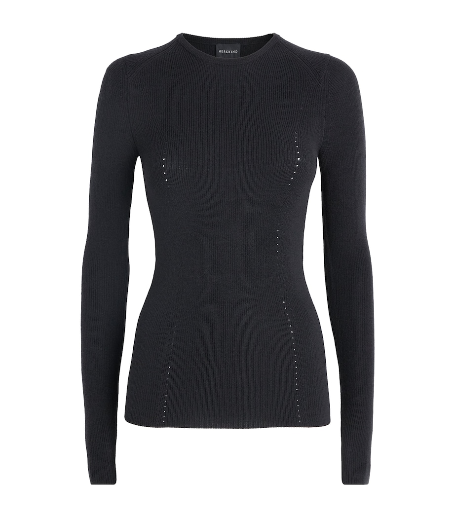 Herskind Womens Merino Rib-Knit Long-Sleeve Top Dark Grey Image 1