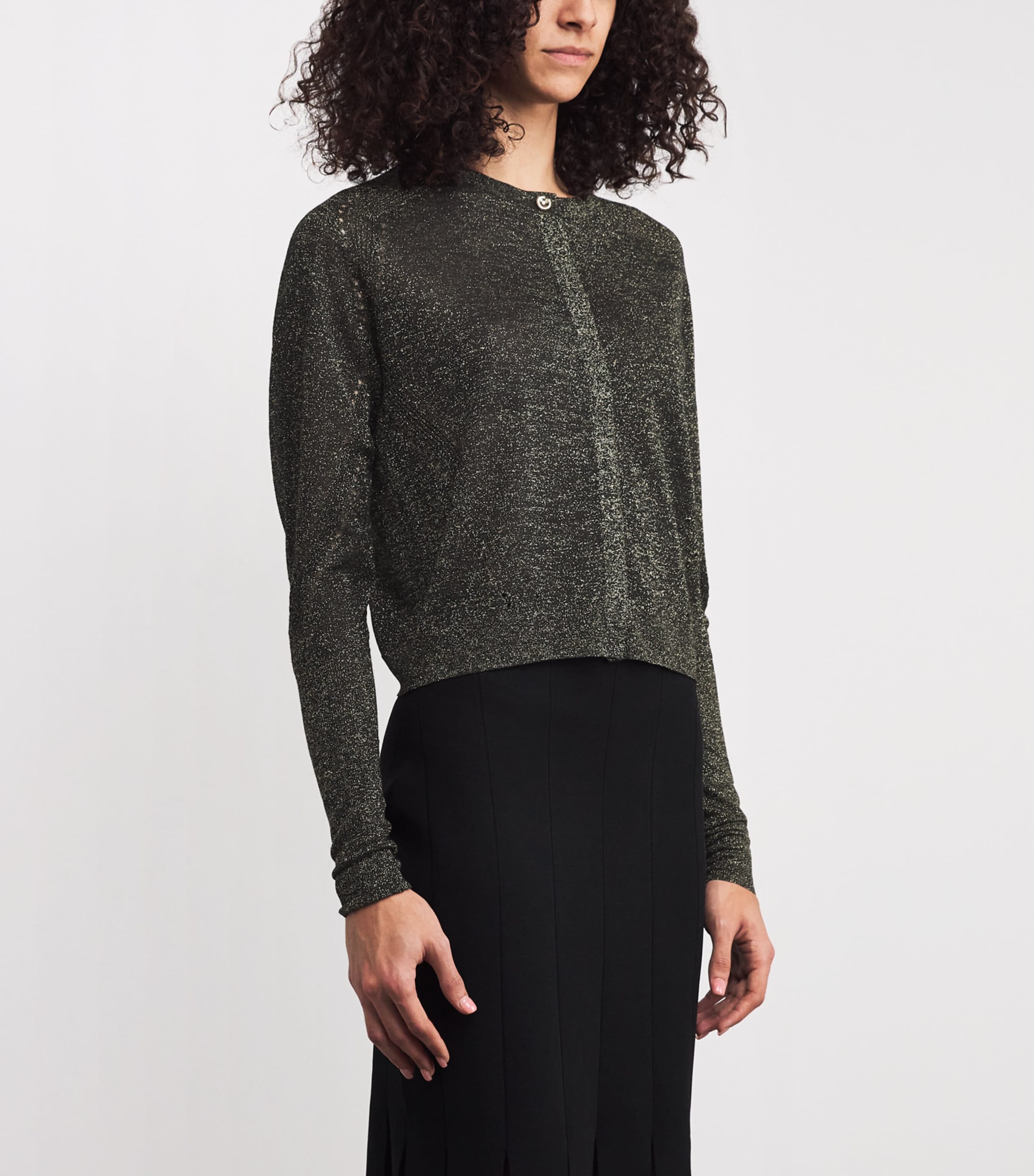 Lurex-Knit Tasse Cardigan BLACK/GILT Image 3