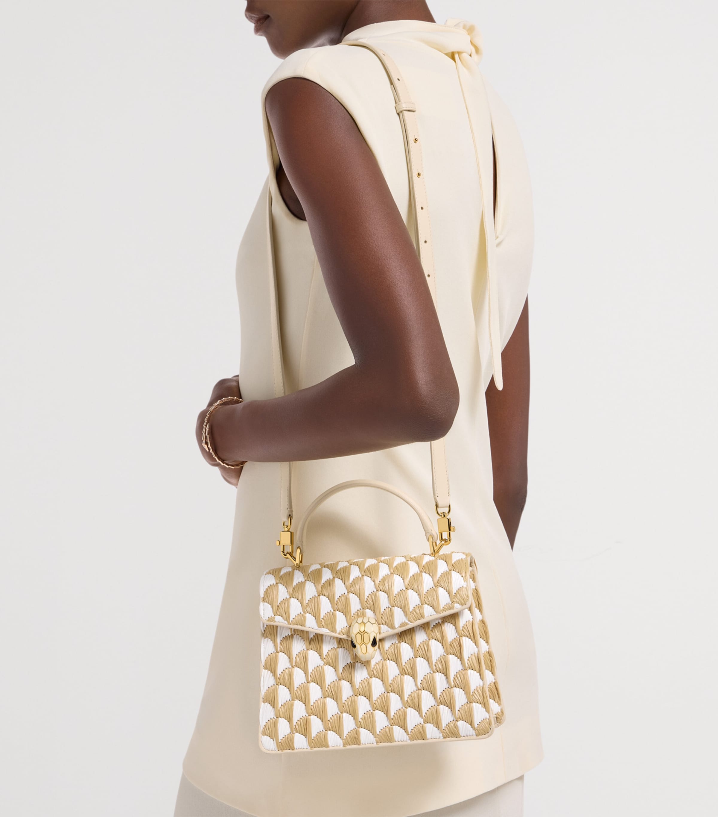 Bvlgari Medium Raffia Serpenti Forever Top-Handle Bag Beige Medium Image 3