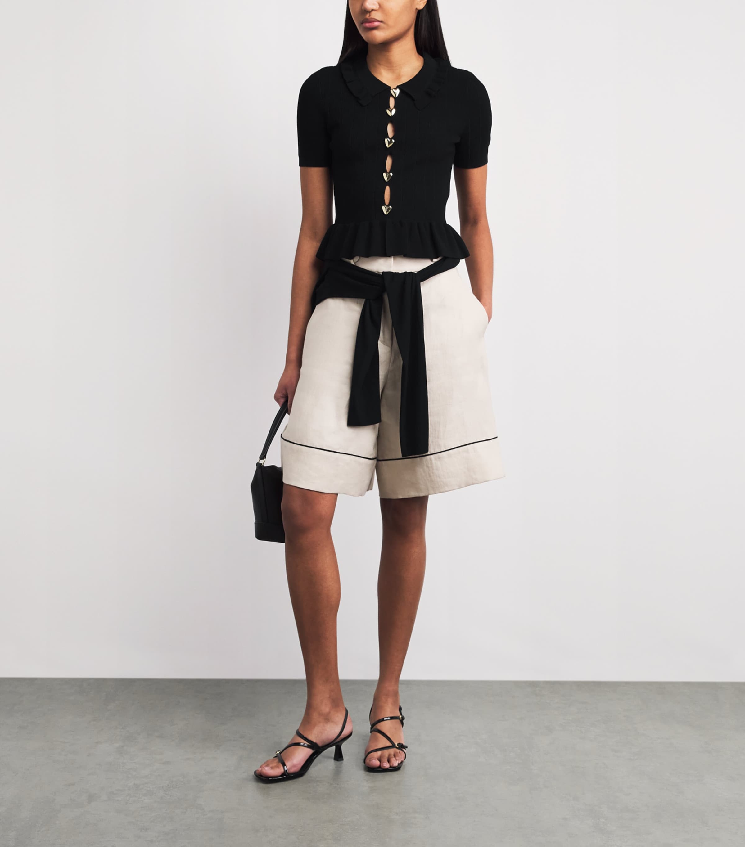 Claudie Pierlot Womens Knitted Ribbed Peplum Sweater Black Image 2