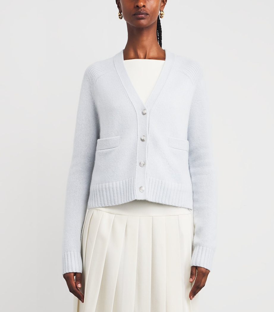 Open Cashmere V-Neck Cardigan OXFORD BLUE Image 3