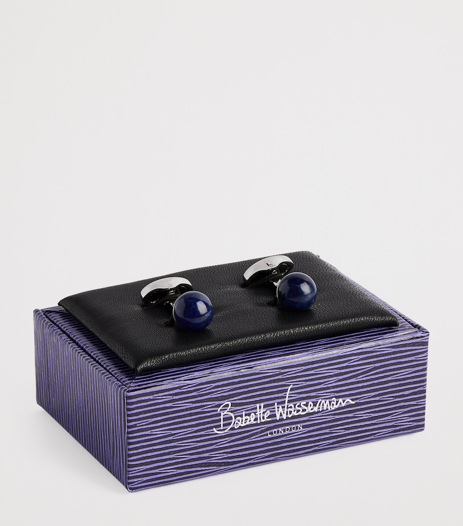 Babette Wasserman Rhodium-Plated Sodalite Power Orb Cufflinks Sodalite Image 3