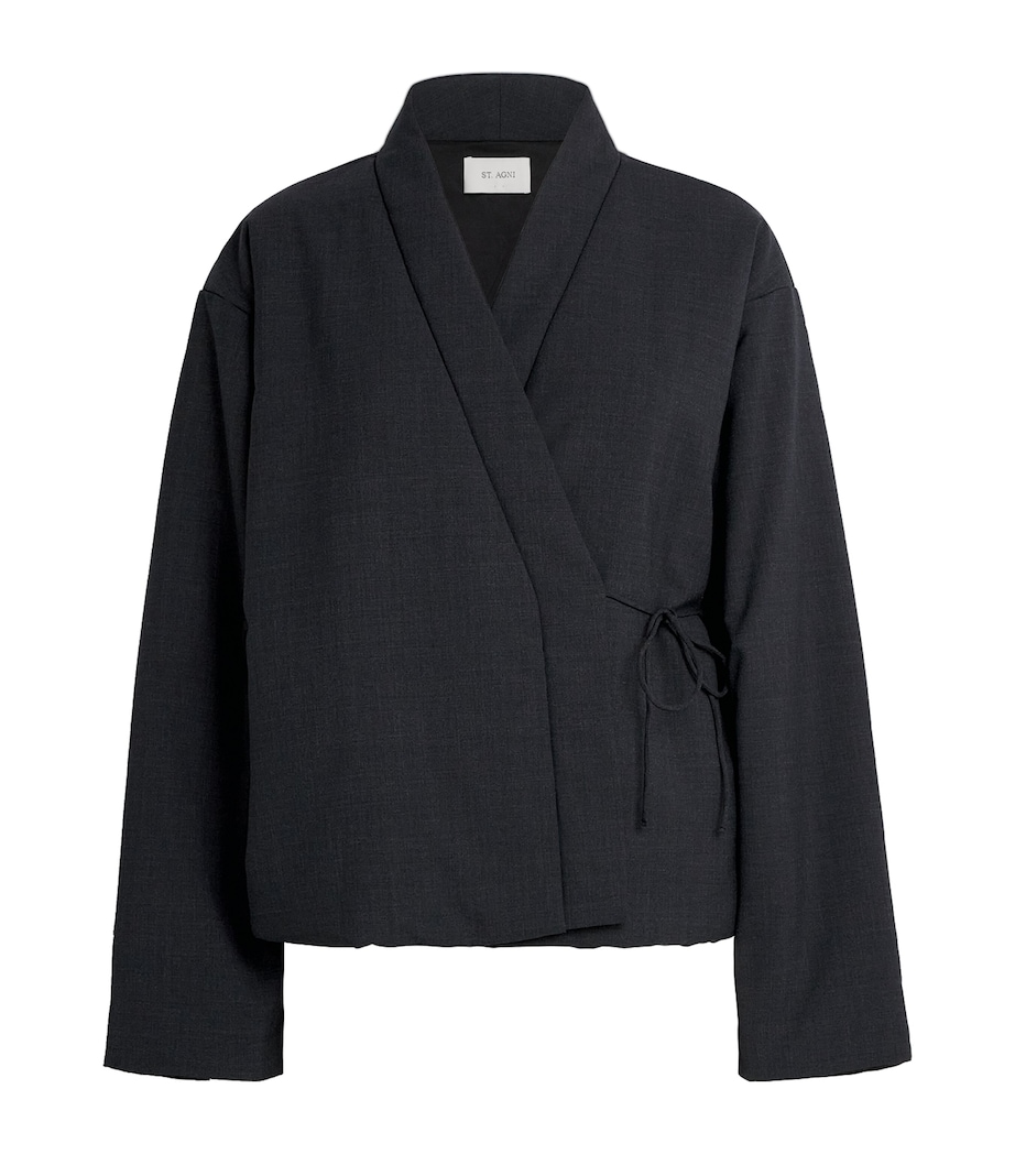 St. Agni Womens Wool-Blend Pillow Wrap Jacket Dark Graphite Image 1