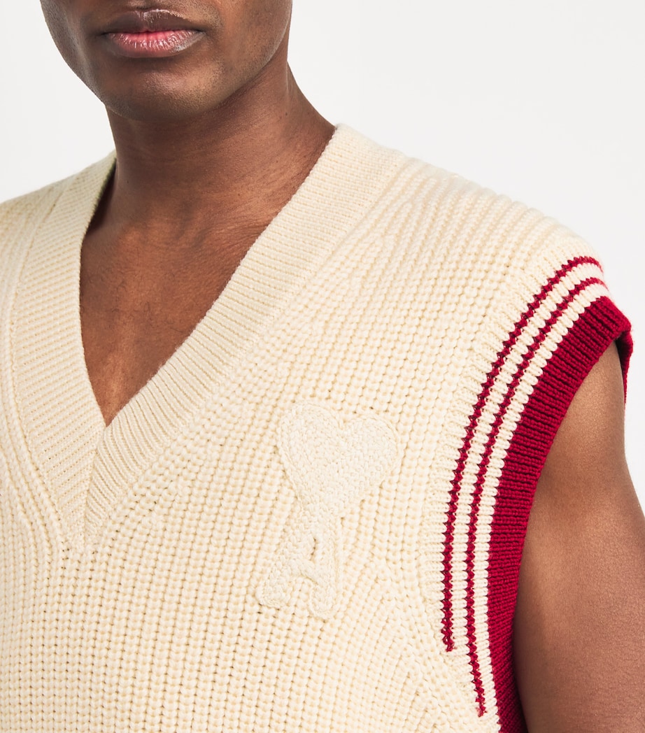 AMI Paris Mens Virgin Wool Ami de Coeur Sweater Vest Blanc Image 6