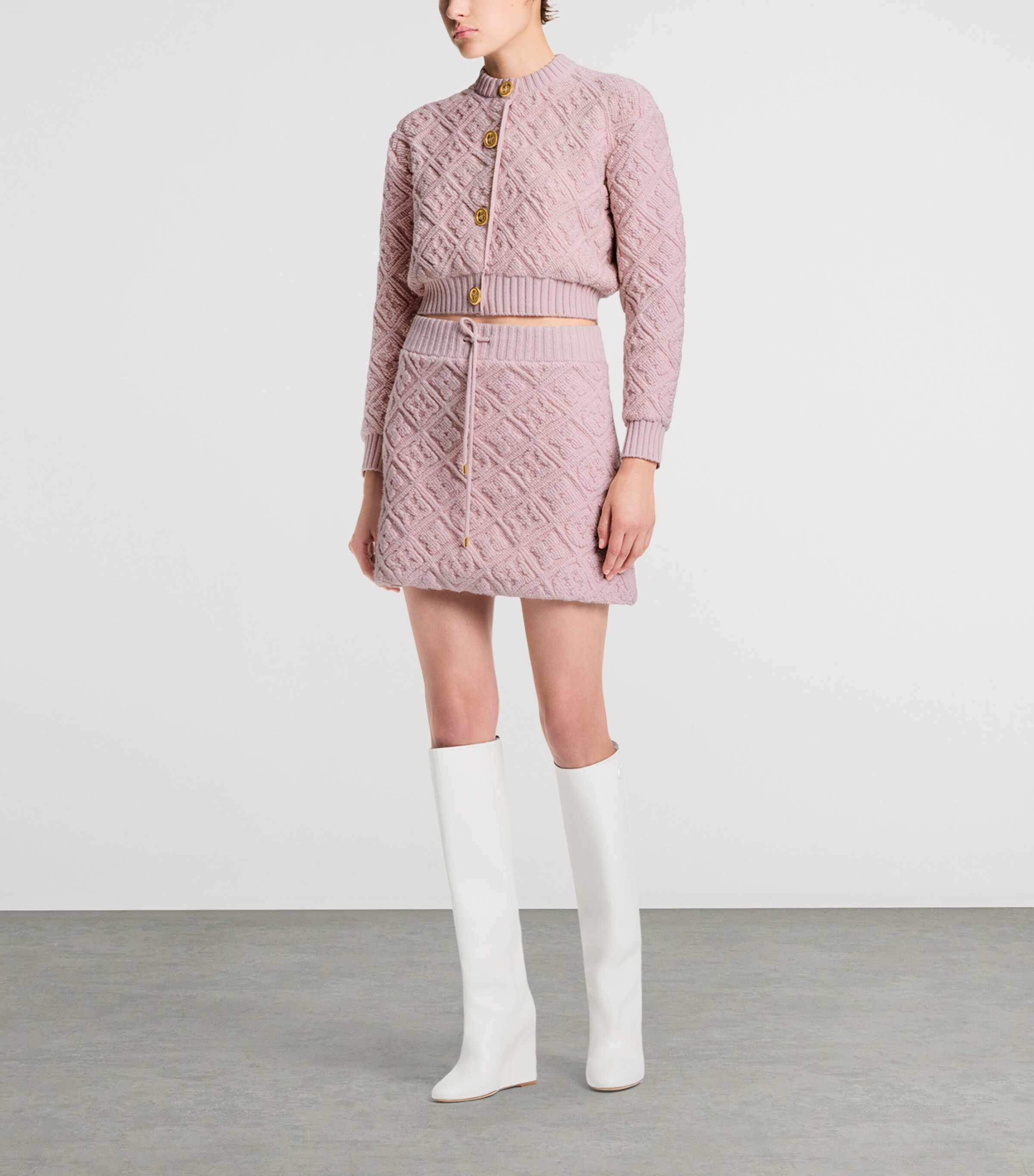 Wool-Blend Monogram Cardigan PINK Image 3