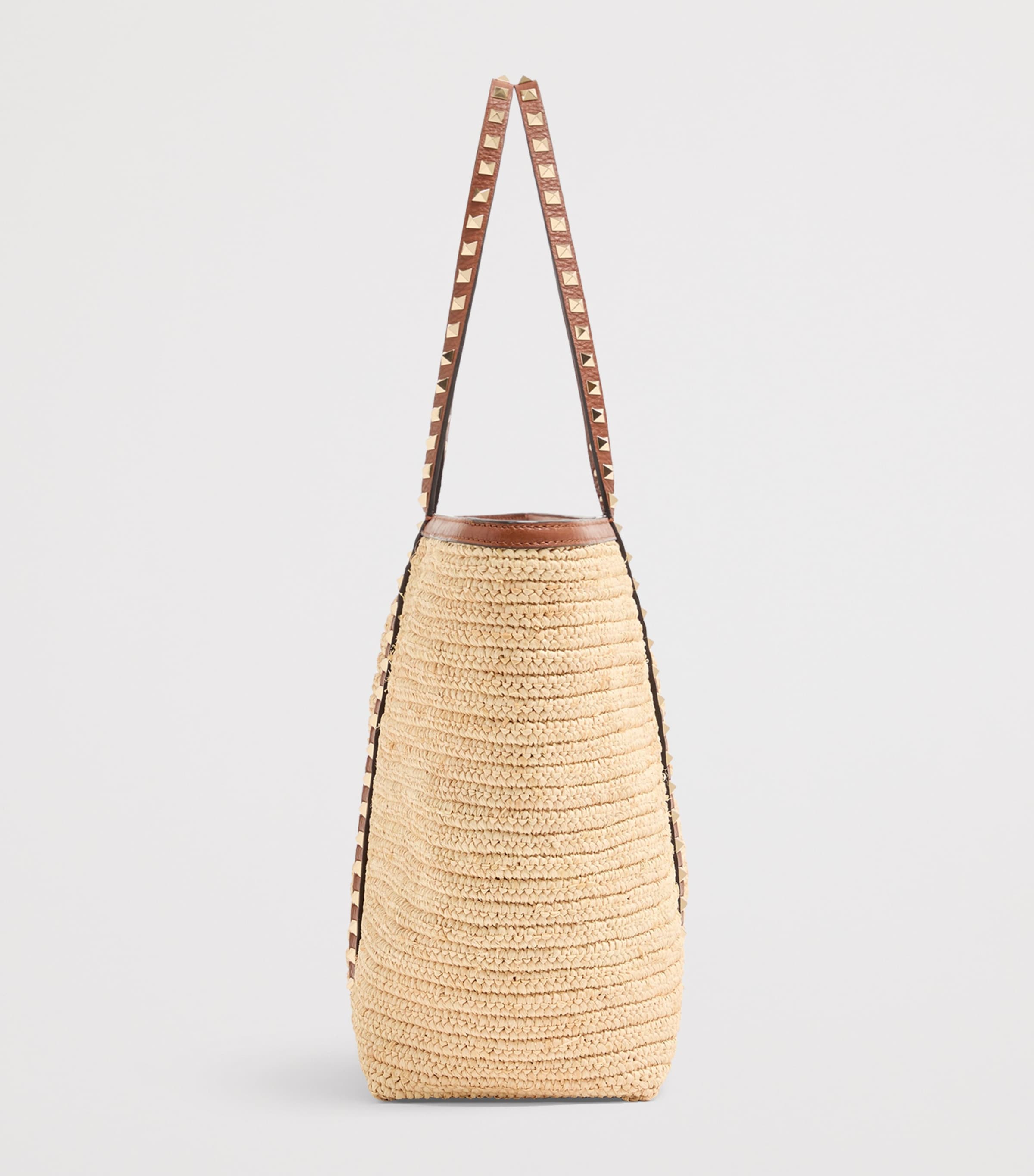 Valentino Garavani Large Straw Rockstud Tote Bag Image 3