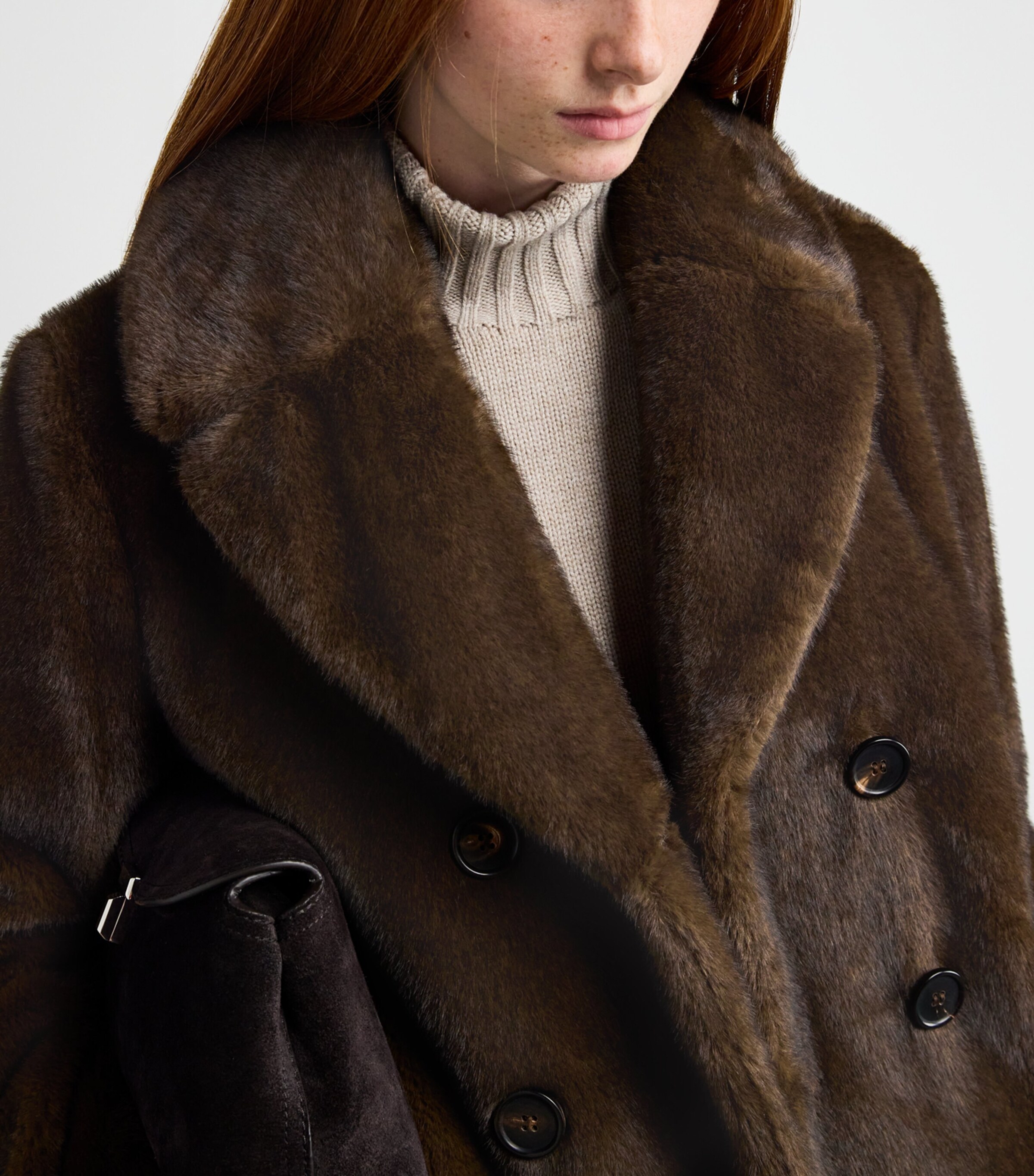 Faux Fur Pea Coat BROWN Image 6