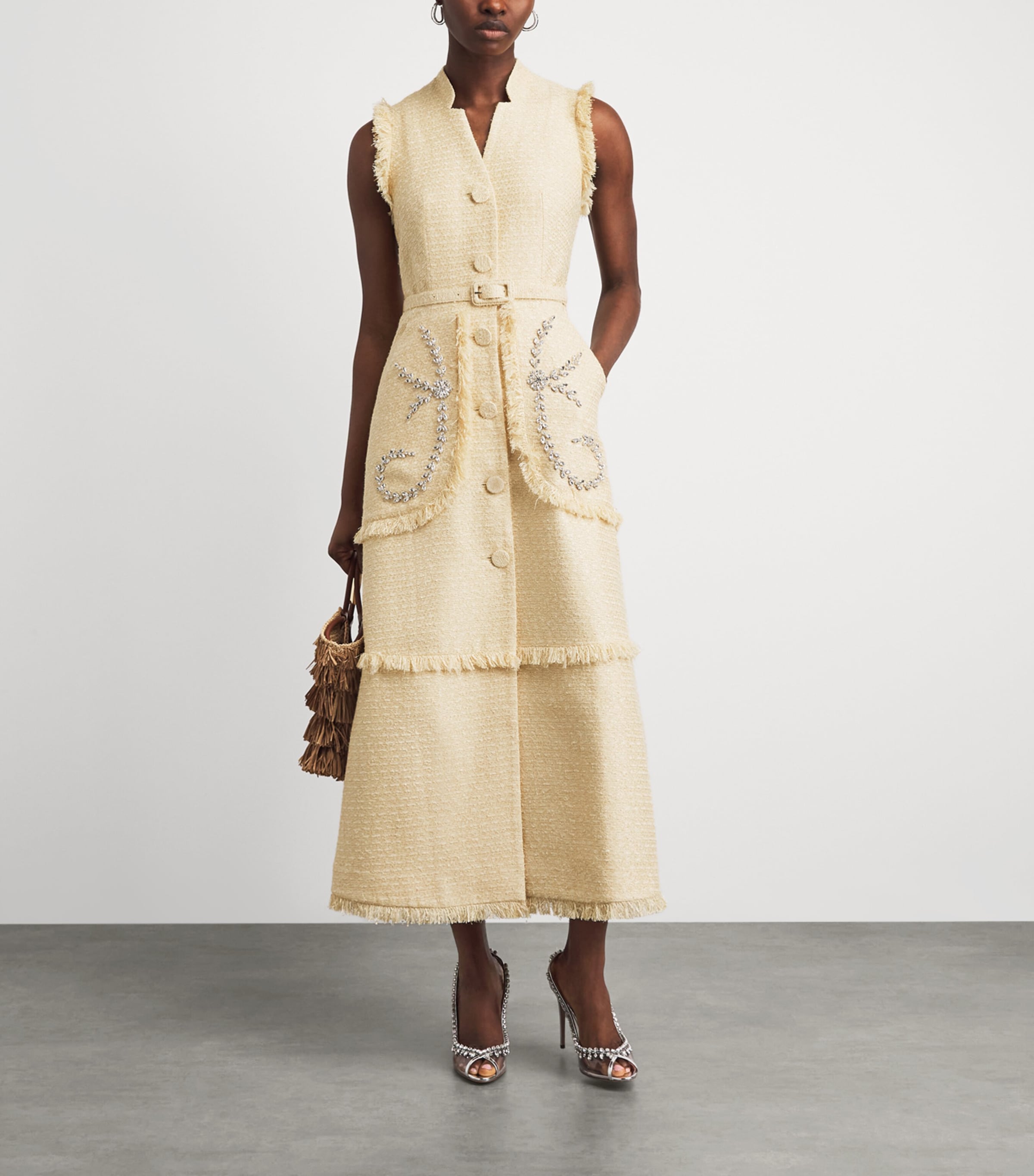 Huishan Zhang Womens Tweed Corinthe Midi Dress Pale Yellow Image 2