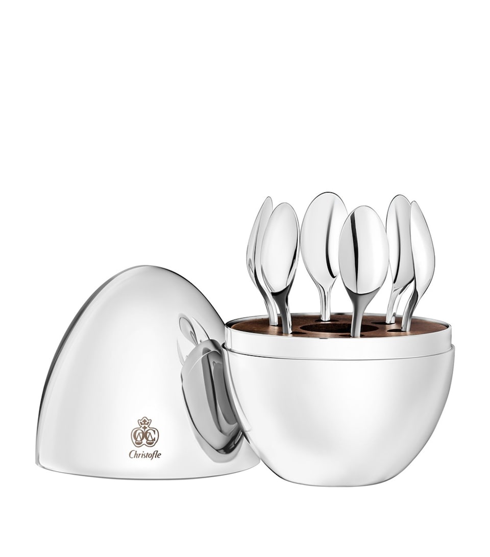Christofle Mood Coffee 6-Piece Silver-Plated Espresso Spoon Set with Chest Metallic