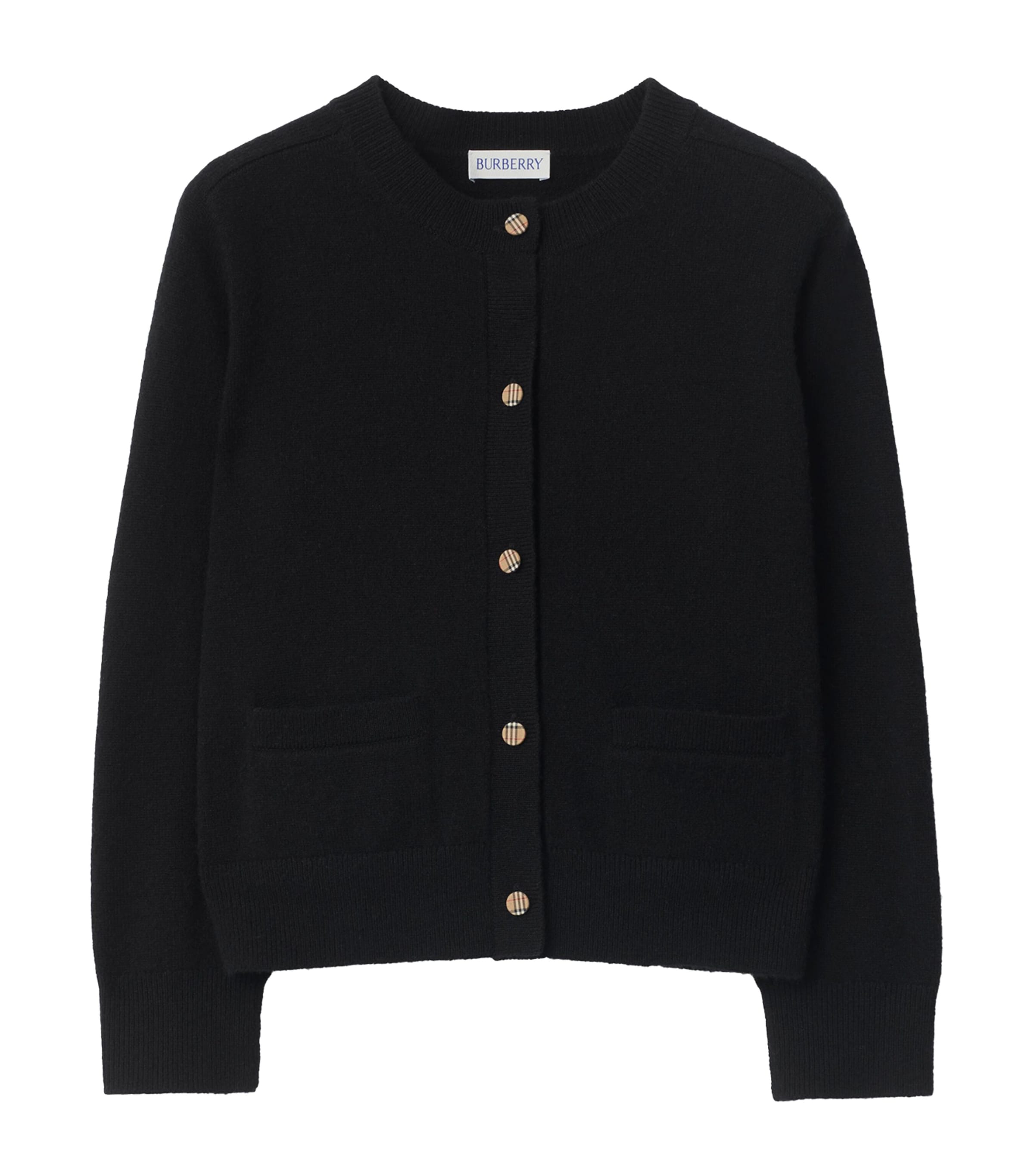 Wool-Cashmere Heart Check Cardigan (3-12 Years) BLACK Image 1