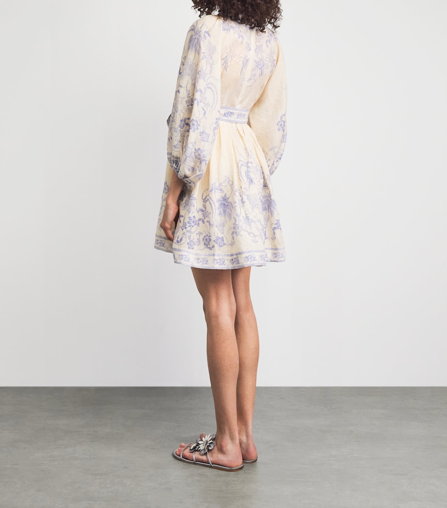 Zimmermann Womens Linen Indra Plunge Mini Dress Cream Lilac Floral Image 4