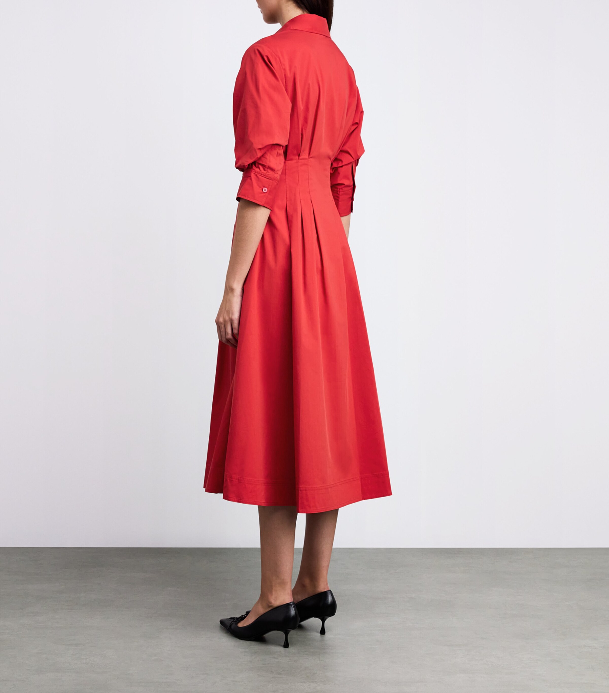 Simkhai Womens Cotton-Blend Pintuck Jazz Midi Dress Crimson Image 3