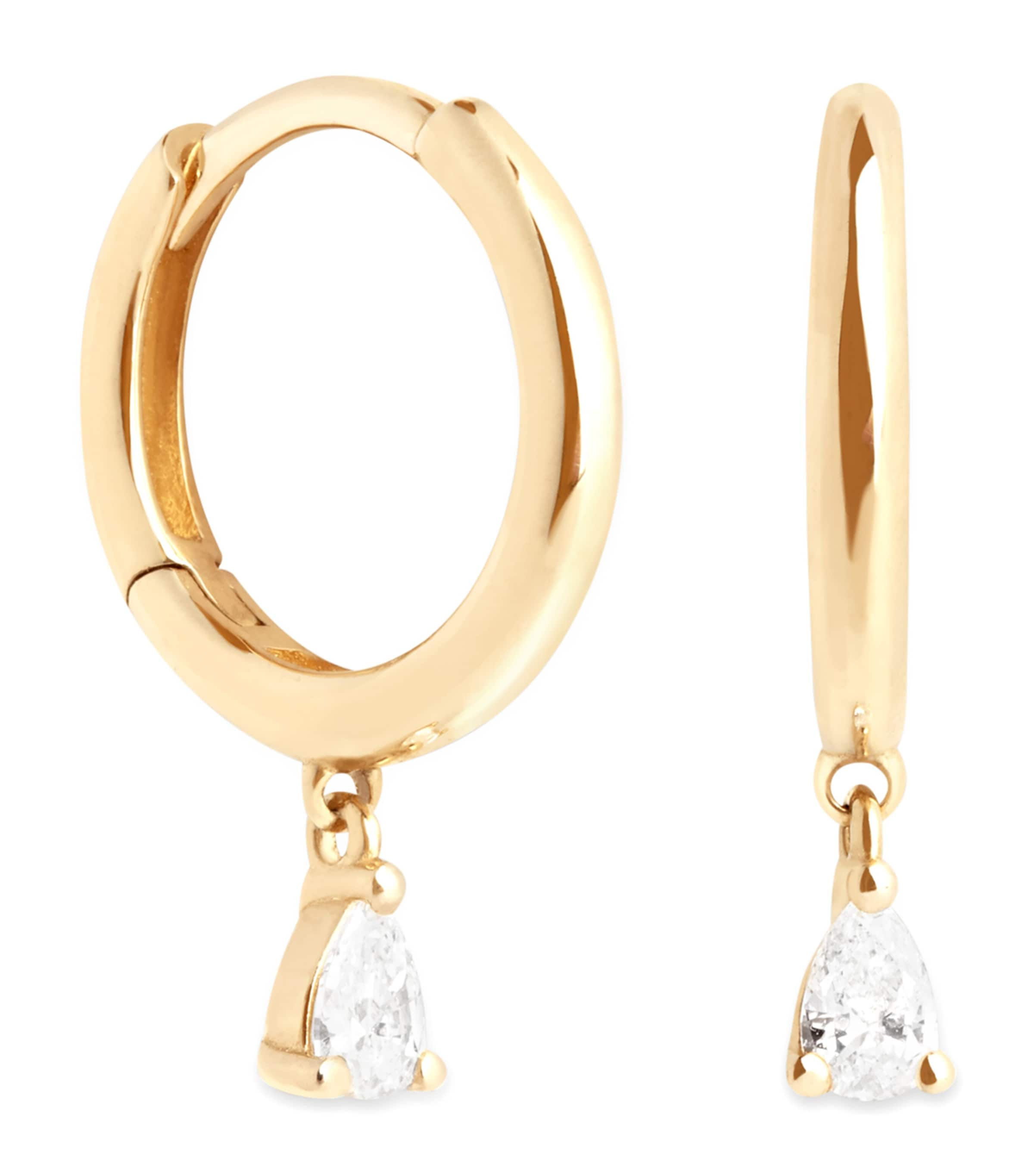 Astrid & Miyu Yellow Gold And Diamond Pear Huggie Hoops