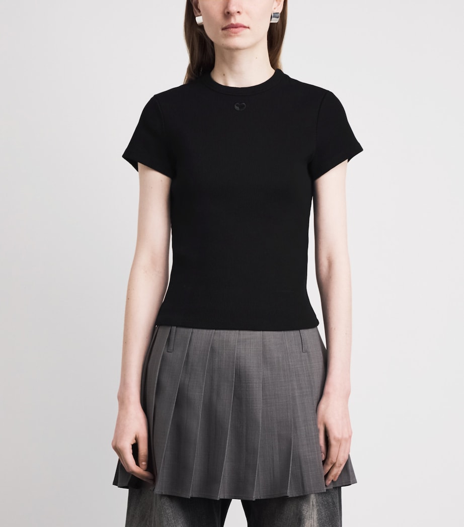Maje Womens Stretch-Cotton Ribbed T-Shirt Black Image 4