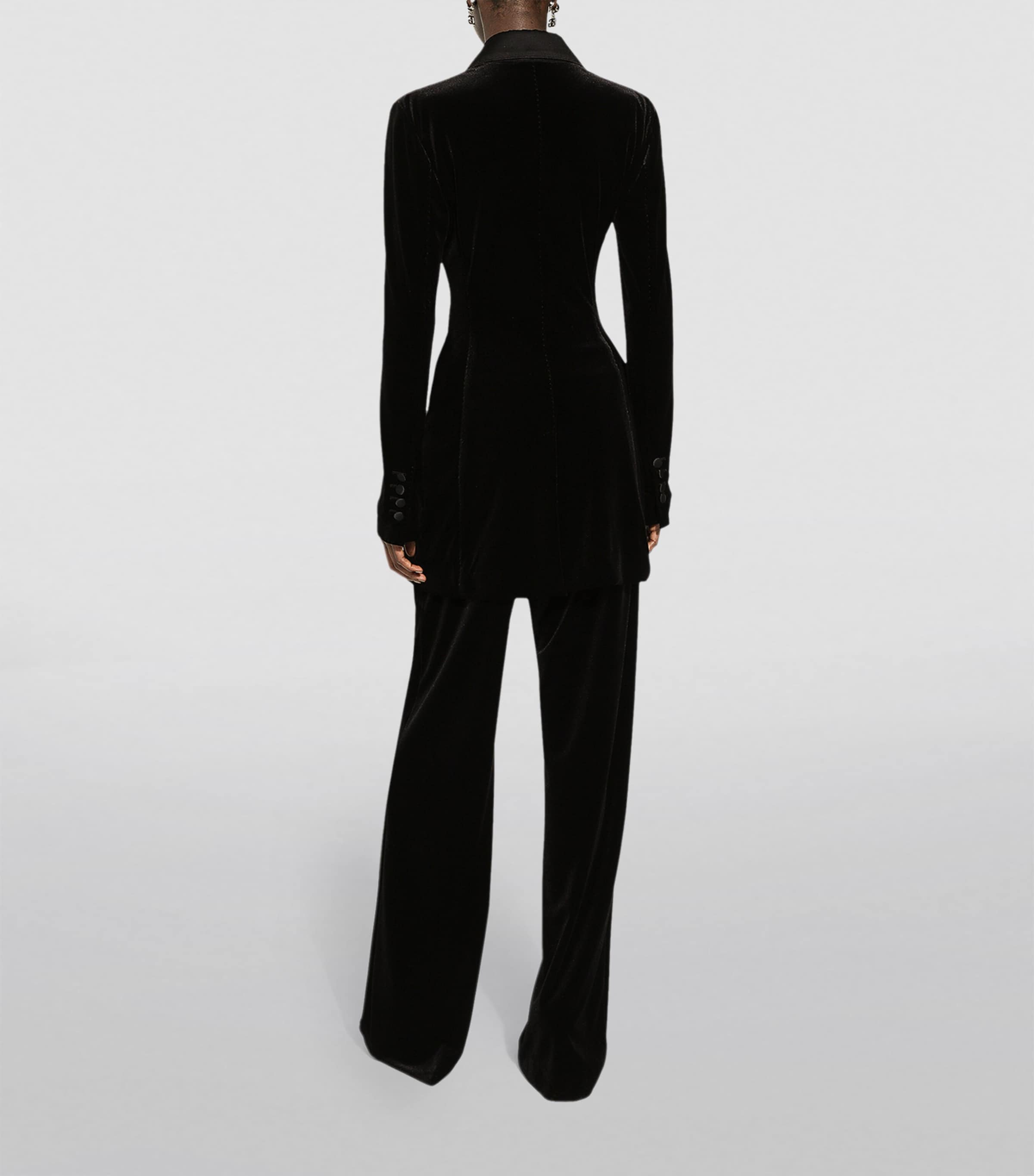 Velvet Double-Breasted Blazer N0000-BLACK Image 5