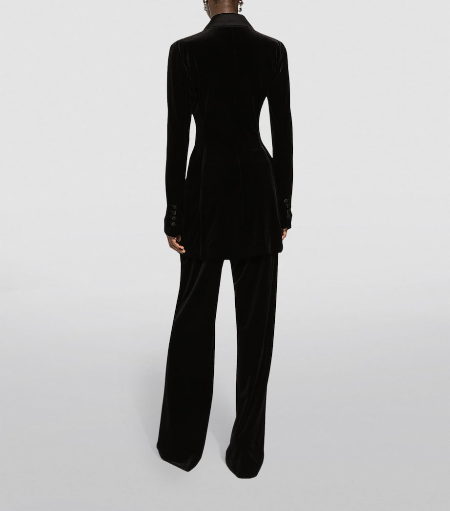 Velvet Double-Breasted Blazer N0000-BLACK Image 5