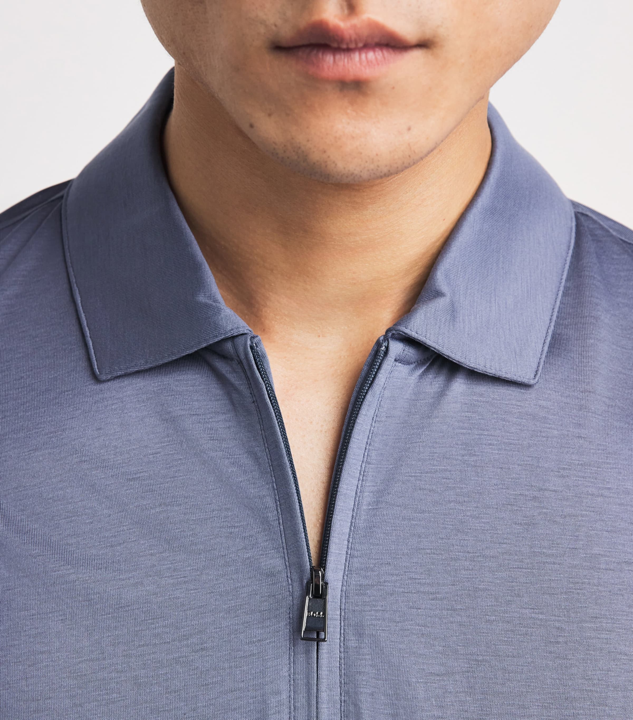 BOSS Mens Zip-Up Polo Shirt Open Blue Image 3