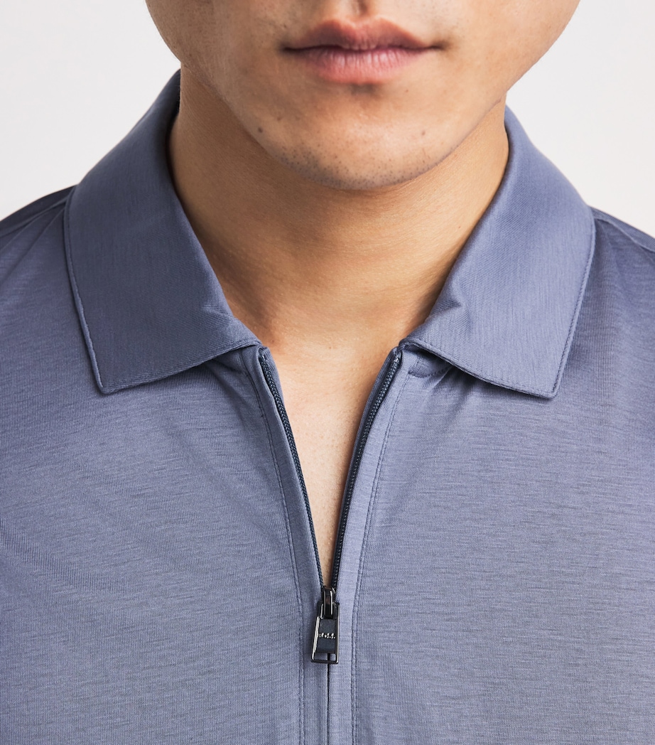 BOSS Mens Zip-Up Polo Shirt Open Blue Image 3