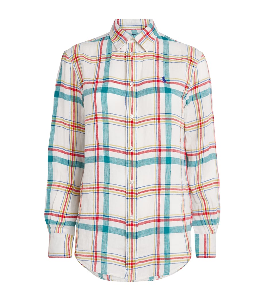 Polo Ralph Lauren Womens Linen Check Shirt Wht Tl Rd Mlti Image 1