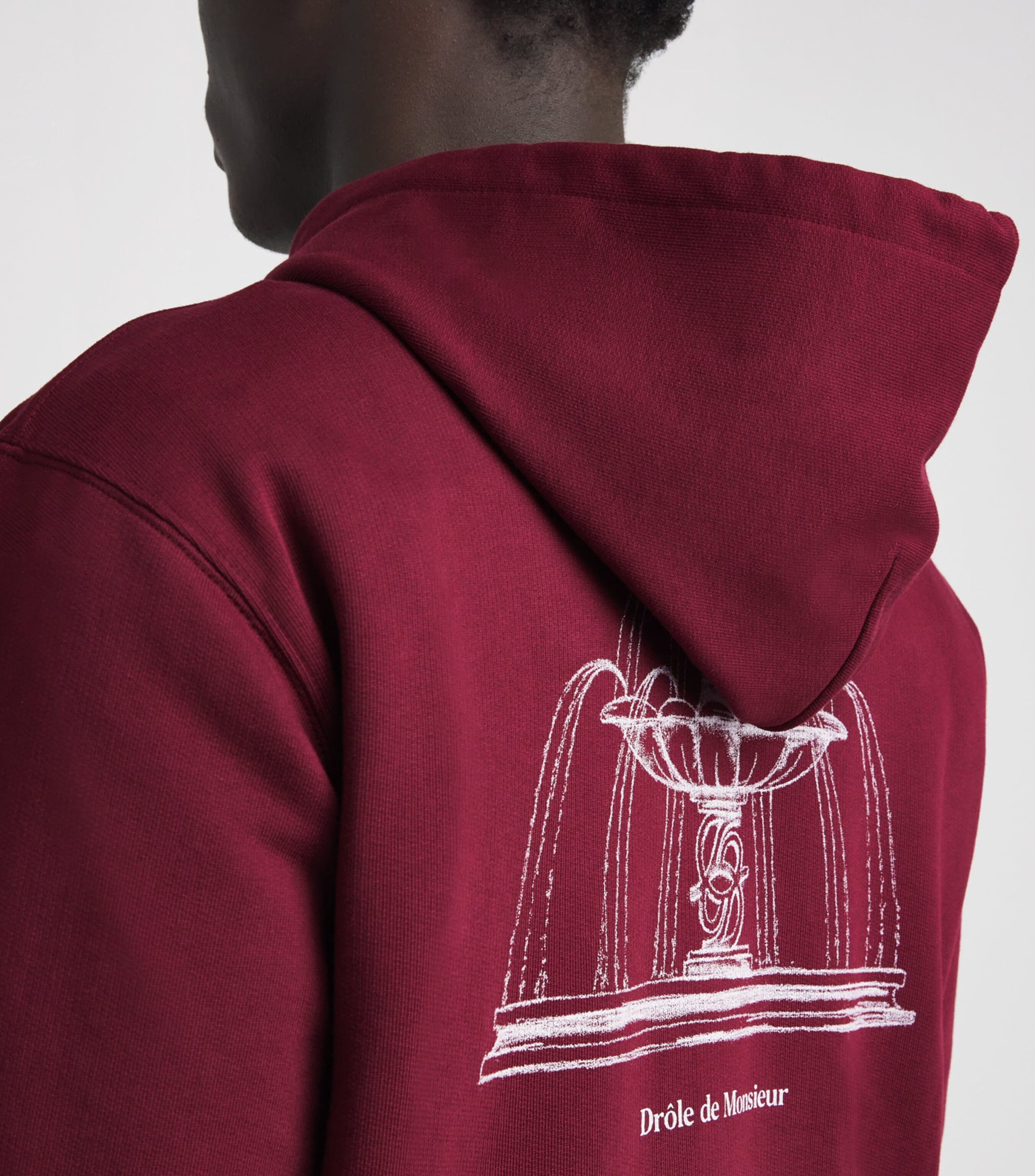 Drôle de Monsieur Mens Cotton Fountain Hoodie Burgundy Image 3