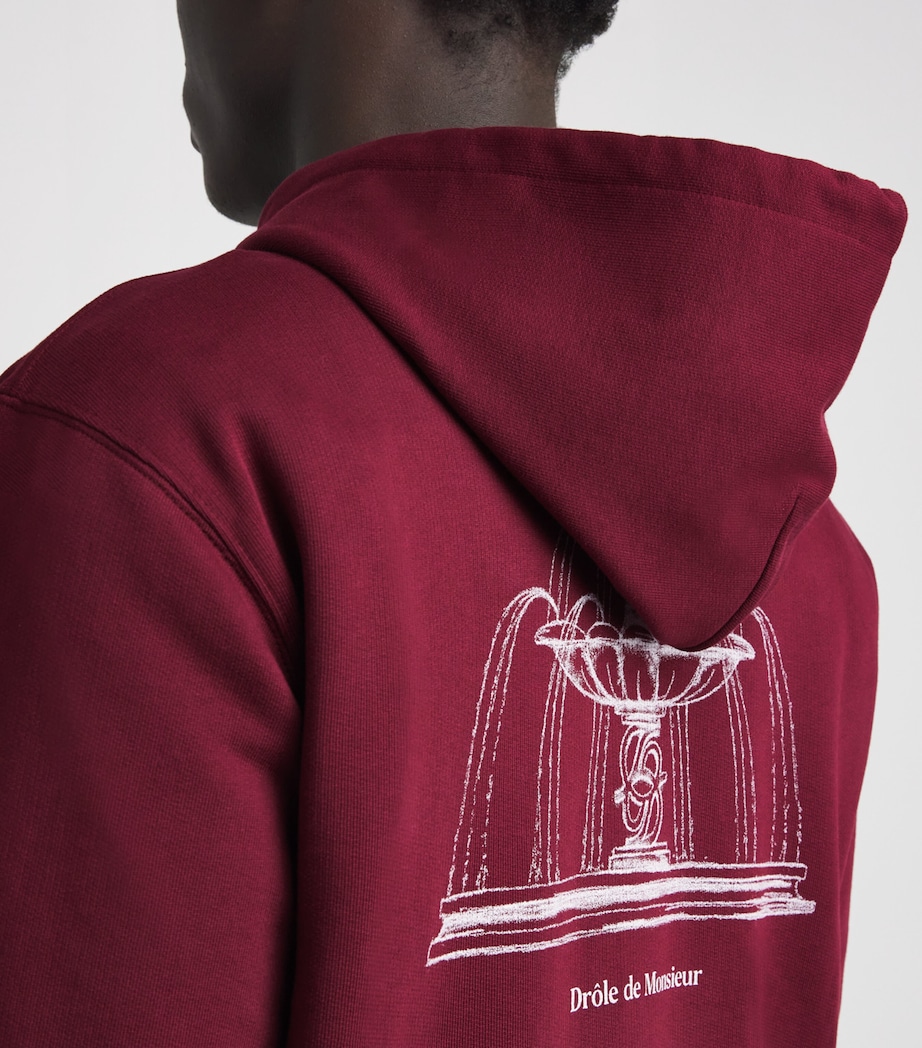 Drôle de Monsieur Mens Cotton Fountain Hoodie Burgundy Image 3