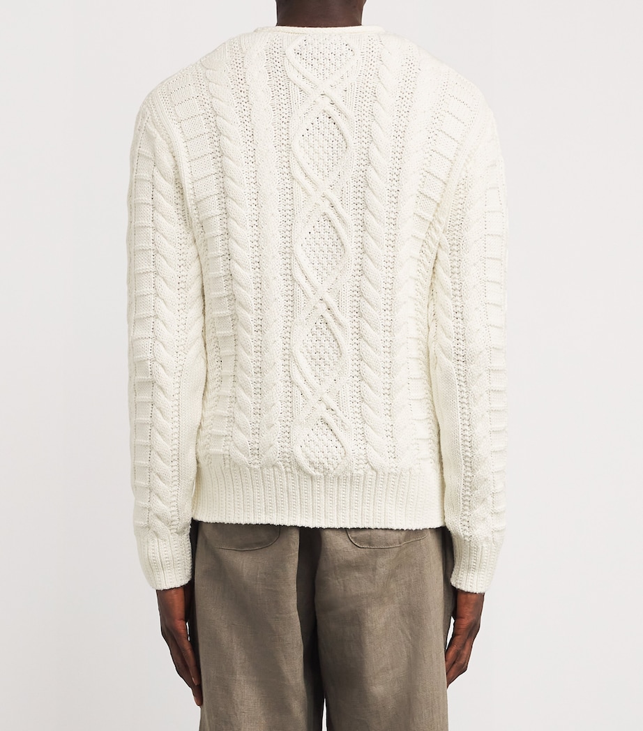 Polo Ralph Lauren Mens Cotton Aran-Knit Sweater White Image 4