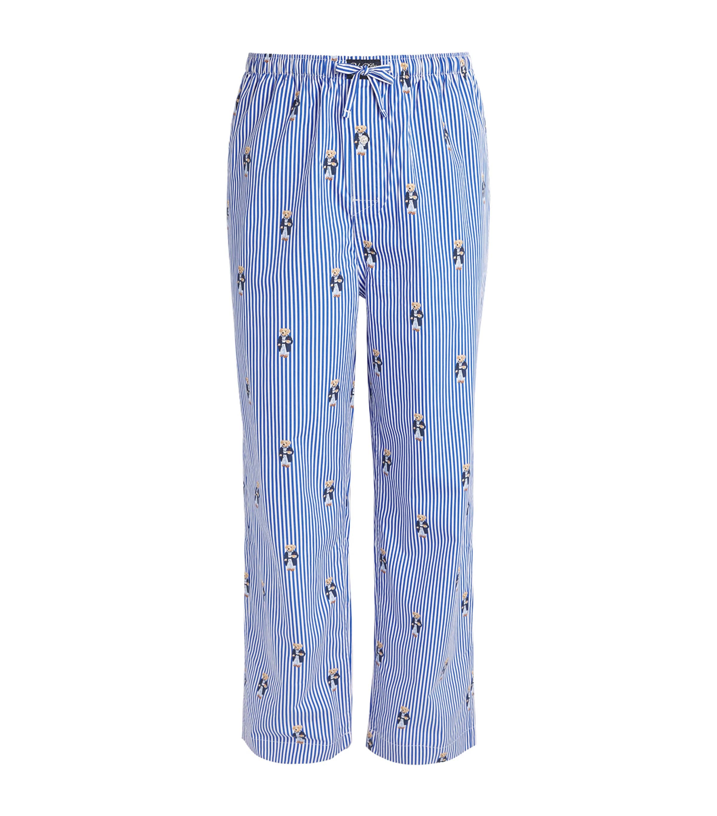 Polo Ralph Lauren Mens Cotton Polo Bear Stripe Pyjama Bottoms New Iris Blu/ppr Wht Image 1