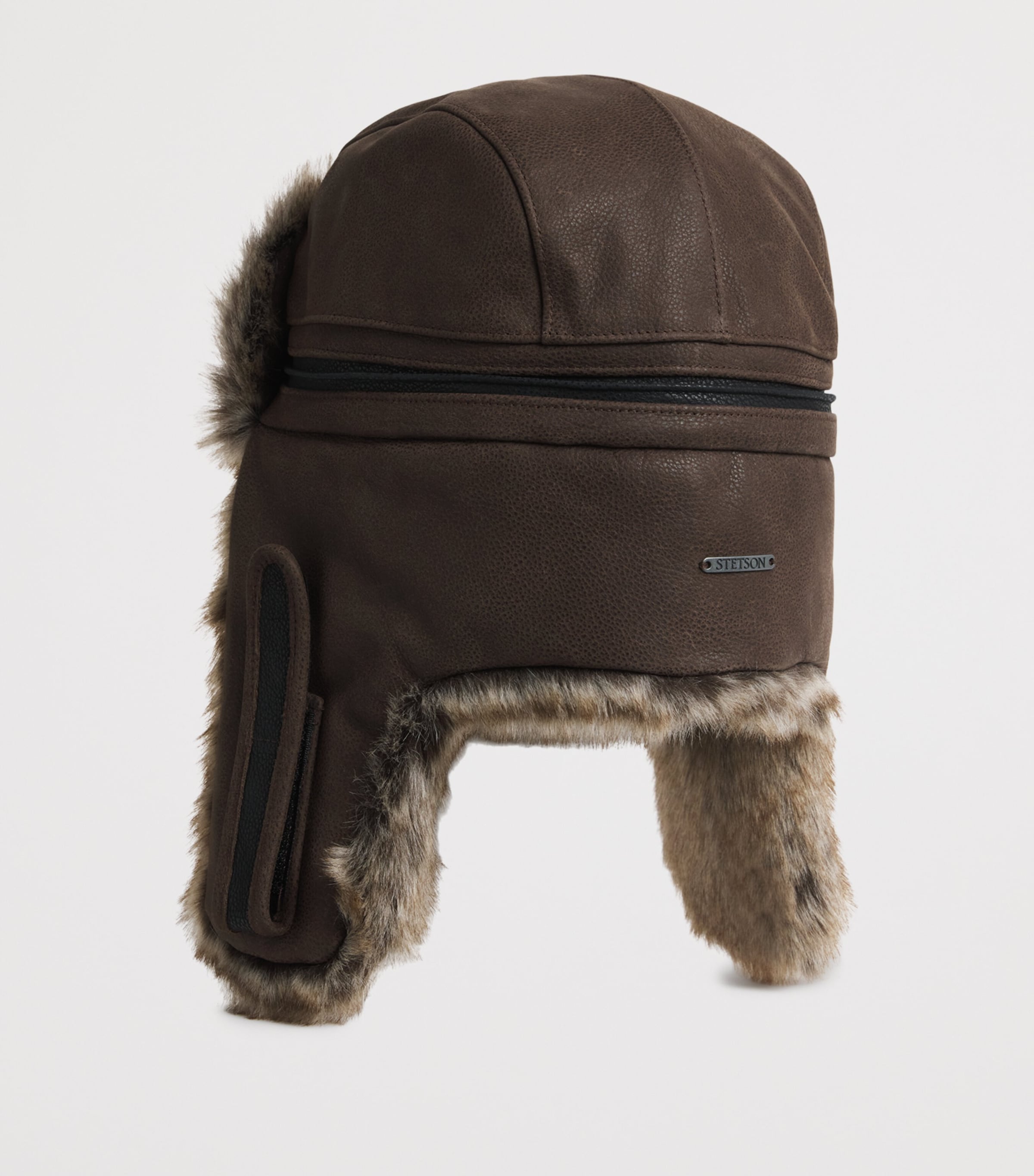 Cowhide Bomber Aviator Hat 61 - BROWN/BLACK Image 2