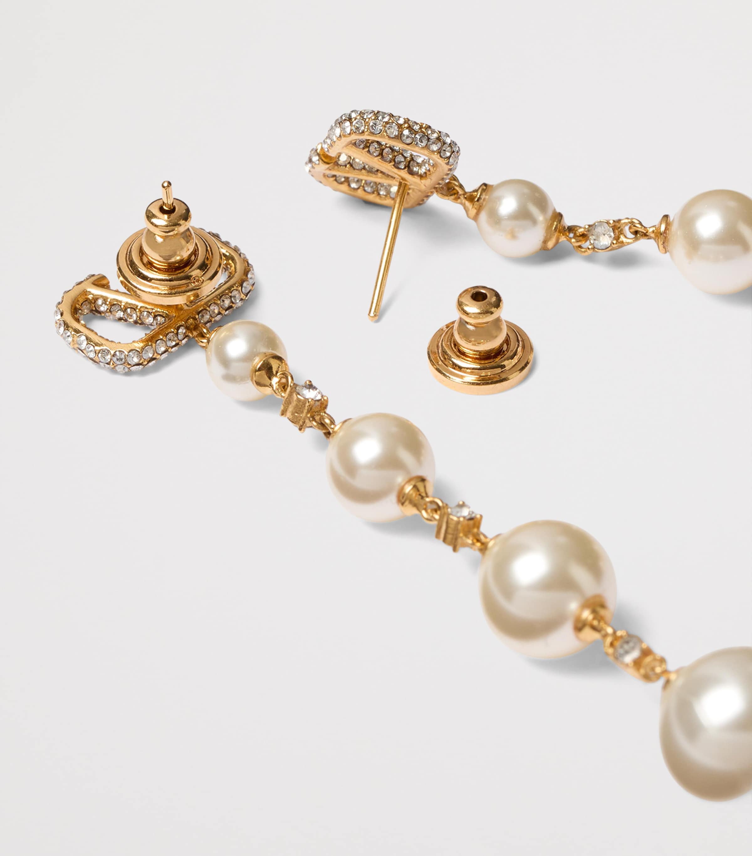 Embellished VLogo and Faux Pearl Drop Earrings Y49 Image 4