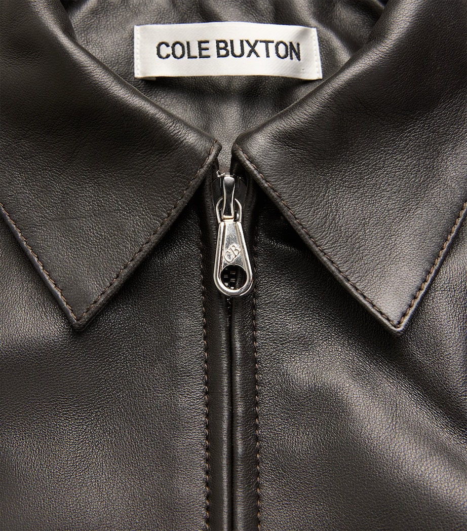 Cole Buxton Mens Leather Bomber Jacket Dark Brown Image 6