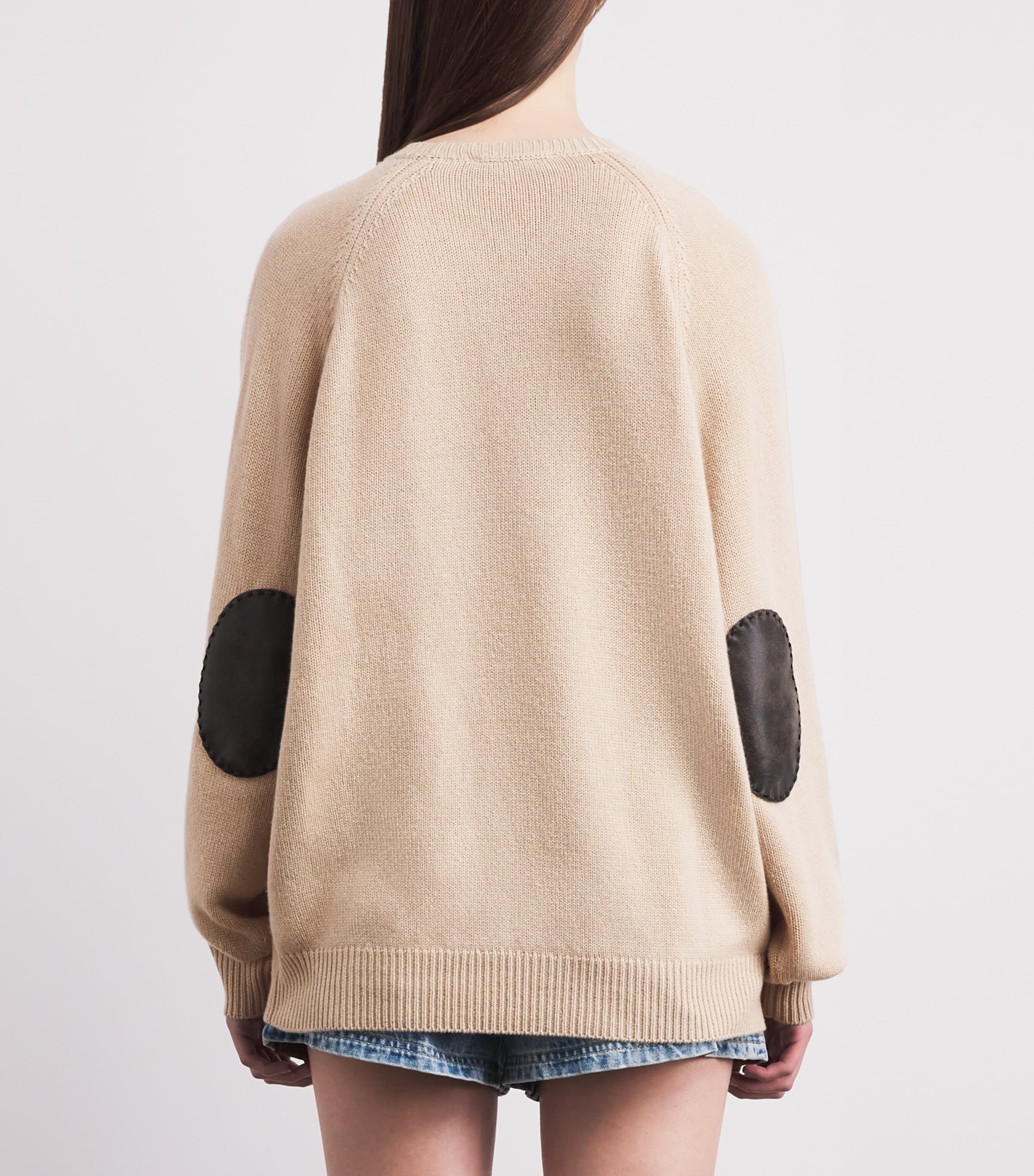 FRAME Womens Cashmere Scholar Patch Sweater Ltcm Light Came Image 5