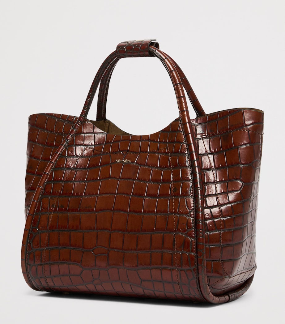 Max Mara Small Croc-Embossed Leather Marine Top-Handle Bag Brown Image 5