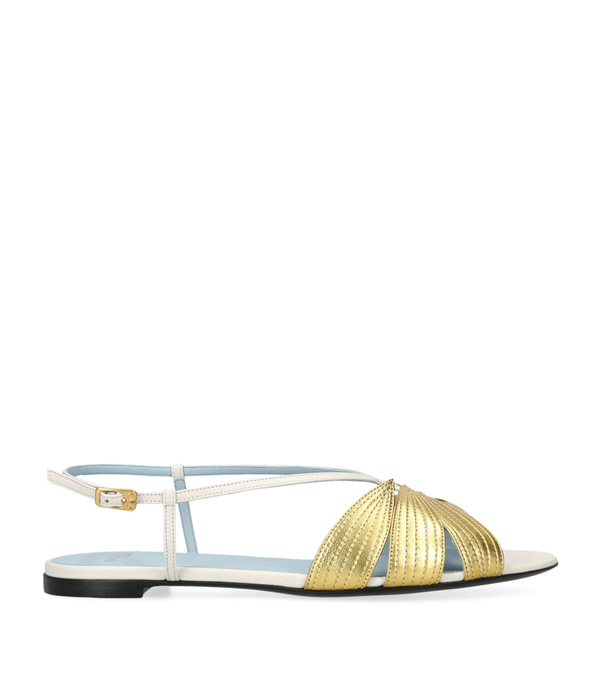 サンダル・ミュール VALENTINO Ivory leather Foliefoliage sandals Foliefoliage metallic leather mules in white - Valentino