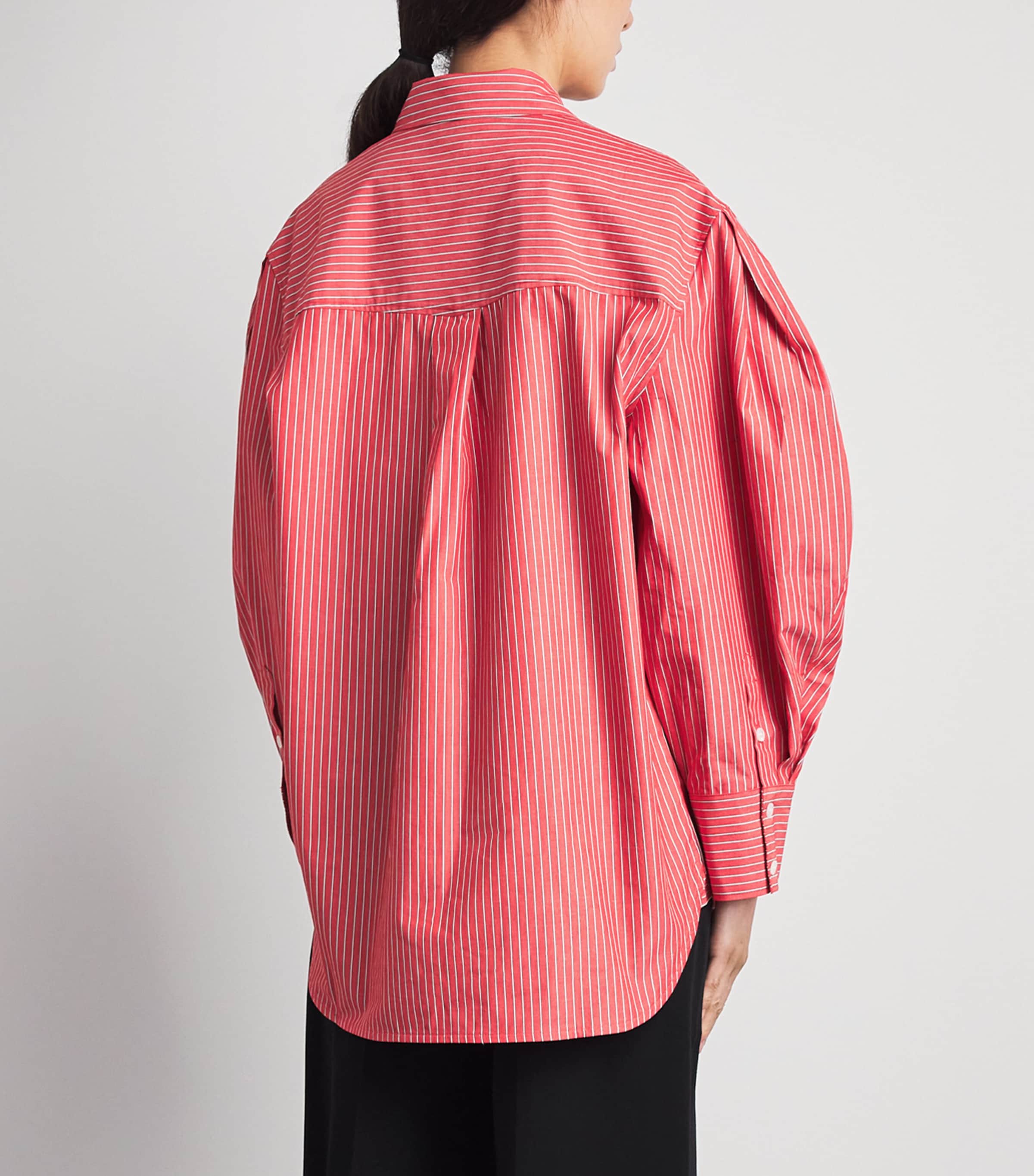 GANNI Womens Cotton Stripe Oxford Shirt High Risk Red Image 5