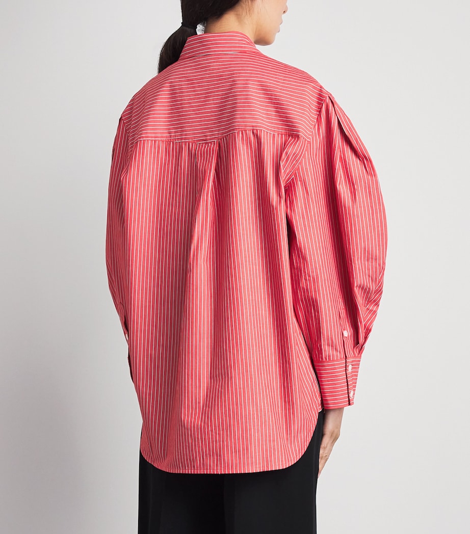 GANNI Womens Cotton Stripe Oxford Shirt High Risk Red Image 5