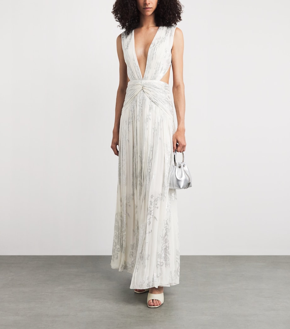 Costarellos Womens Silk-Blend Floral Amalia Maxi Dress Off White Silver Image 2