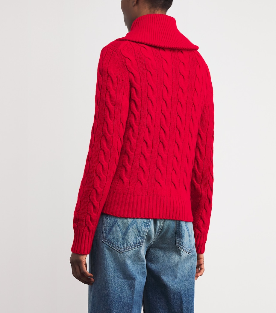 Cotton Cable-Knit Zip-Up Sweater RL2000 RED Image 4