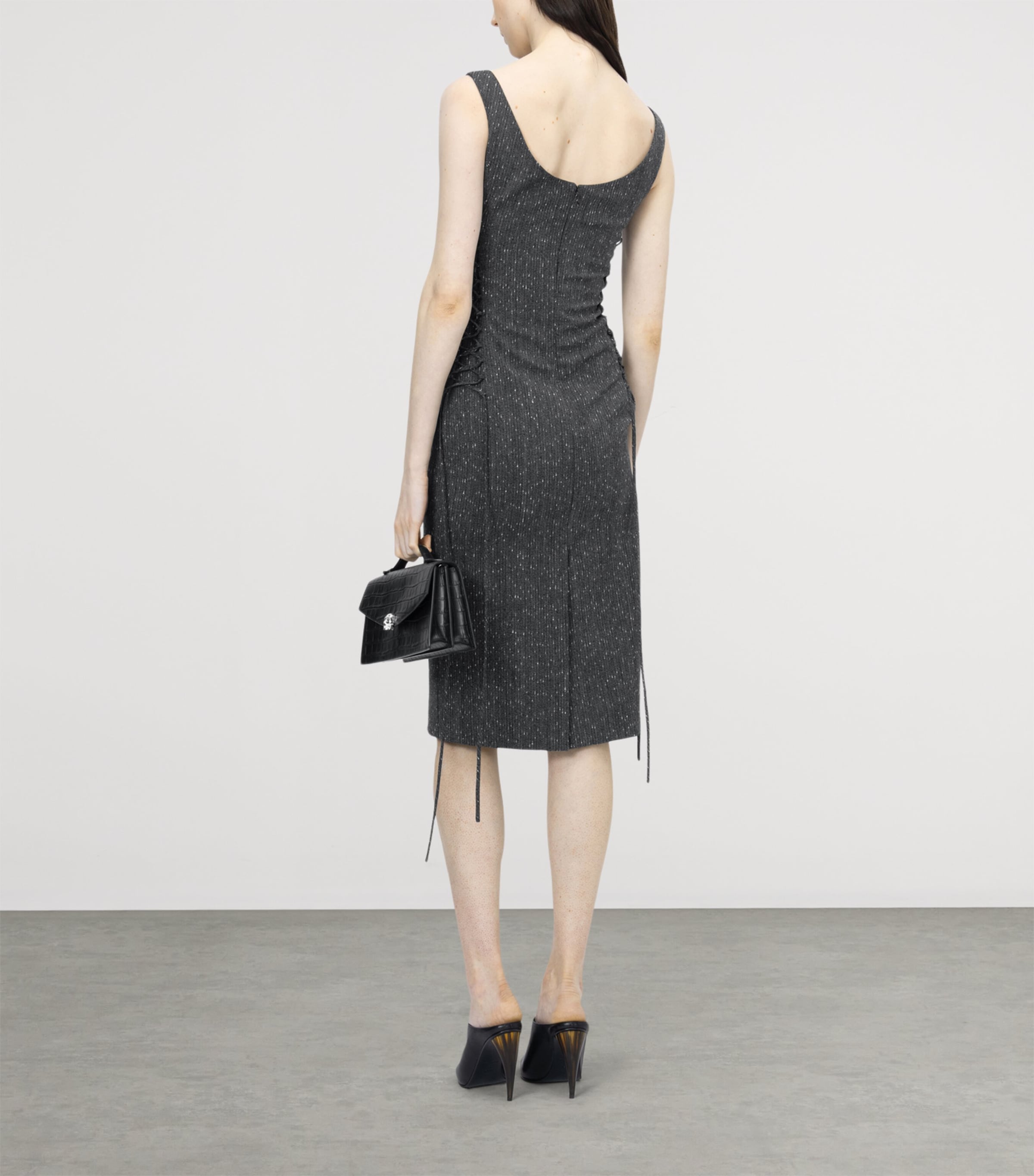 McQueen Womens Wool Metallic-Pinstripe Midi Dress Image 3