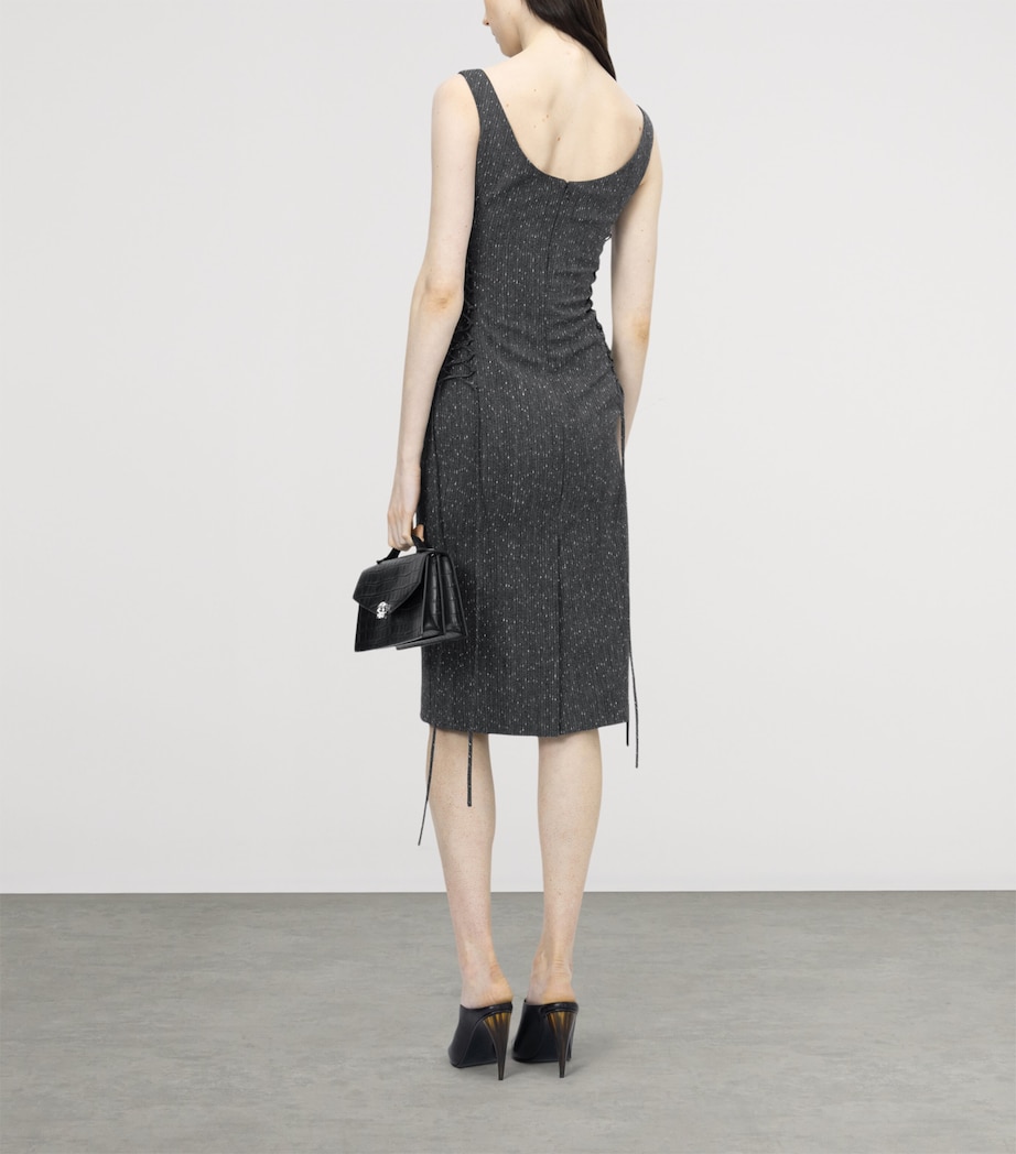 McQueen Womens Wool Metallic-Pinstripe Midi Dress Image 3
